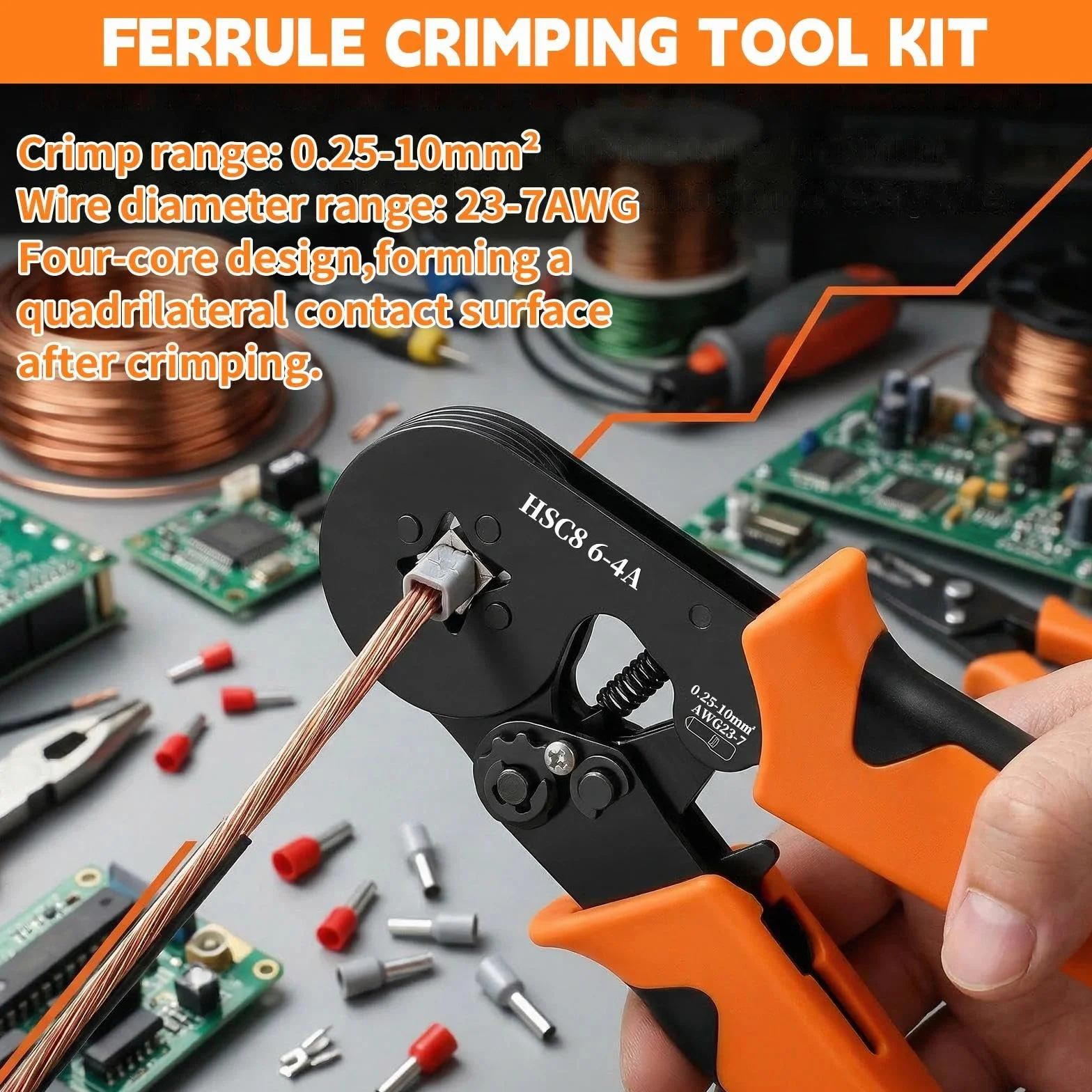 Pinza Crimpatrice Set con 1250 Capicorda, Pinza Capicorda a Ratchet 0,25–10 mm², Crimpatrice per Terminali Elettrici, Kit Elettricista per Auto e Installazioni Elettriche