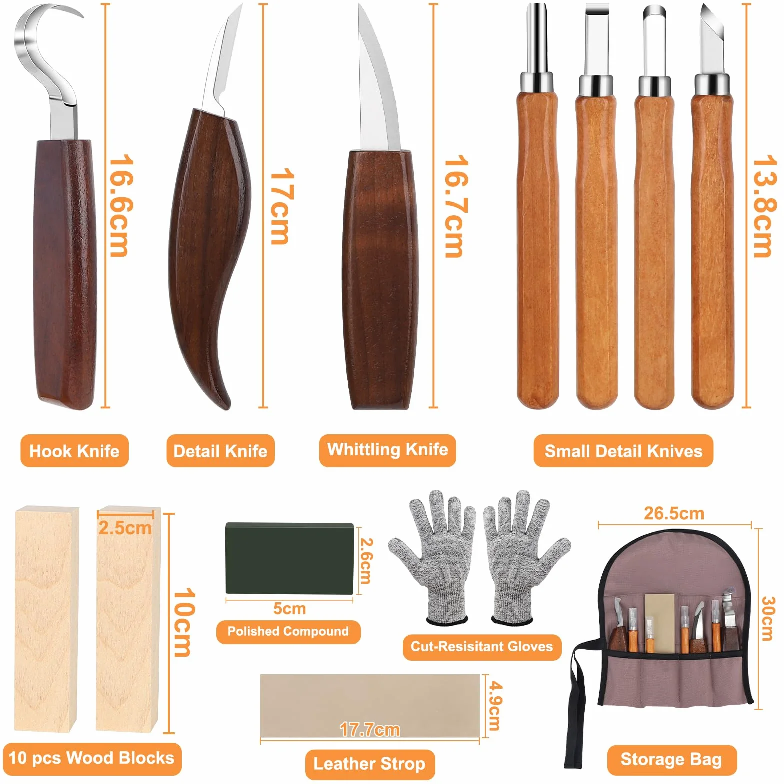 DBREAKS Kit Intaglio Legno 24 PCS, Sgorbie per Legno, Strumenti per Lavorare il Legno, Coltello Intaglio Legno per Principianti e Professionisti, con Guanti Resistenti al Taglio