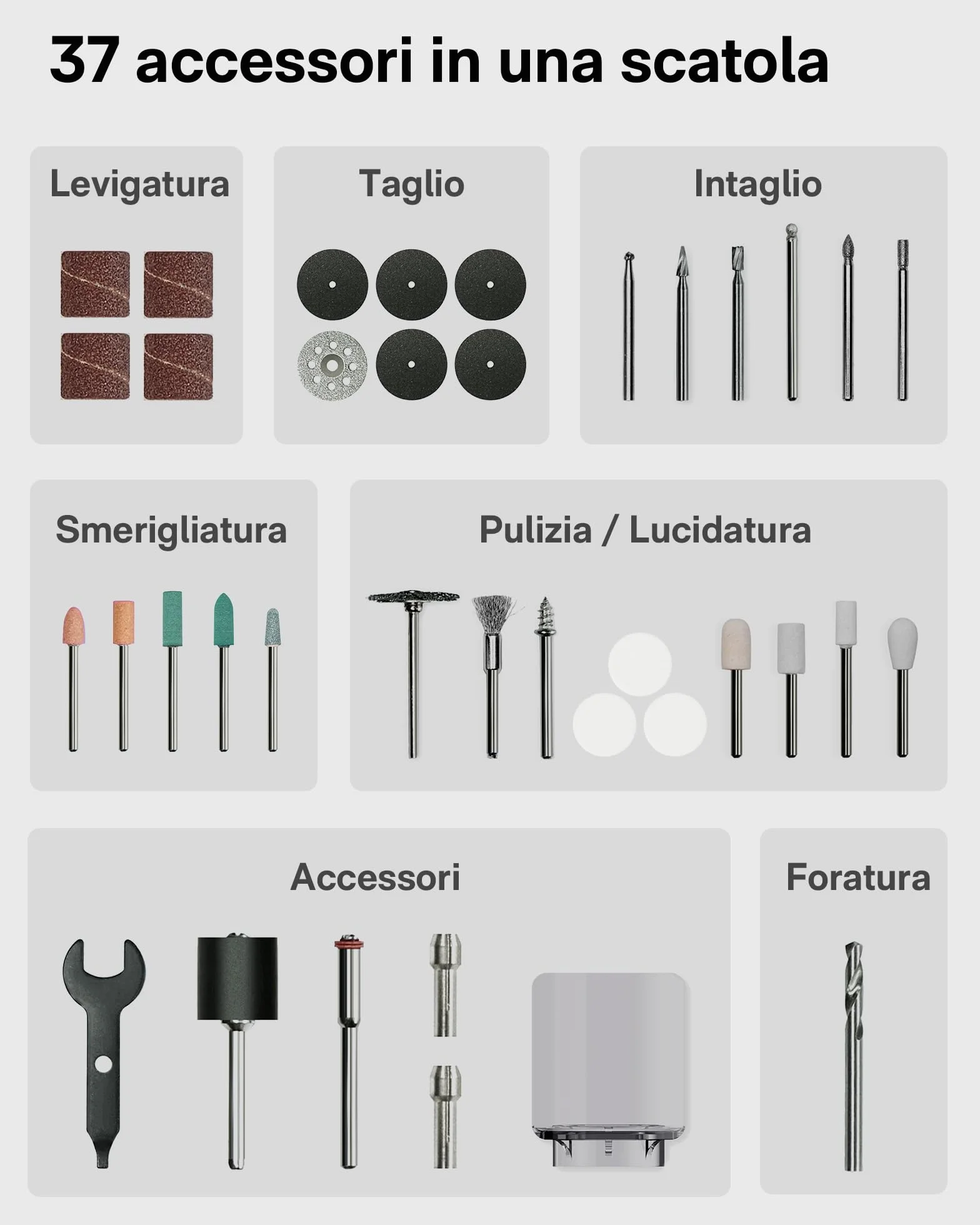 HOTO Strumento Multifunzione 12V 35000 RPM Trapano a Batteria Utensile Rotante con 37 Accessori
