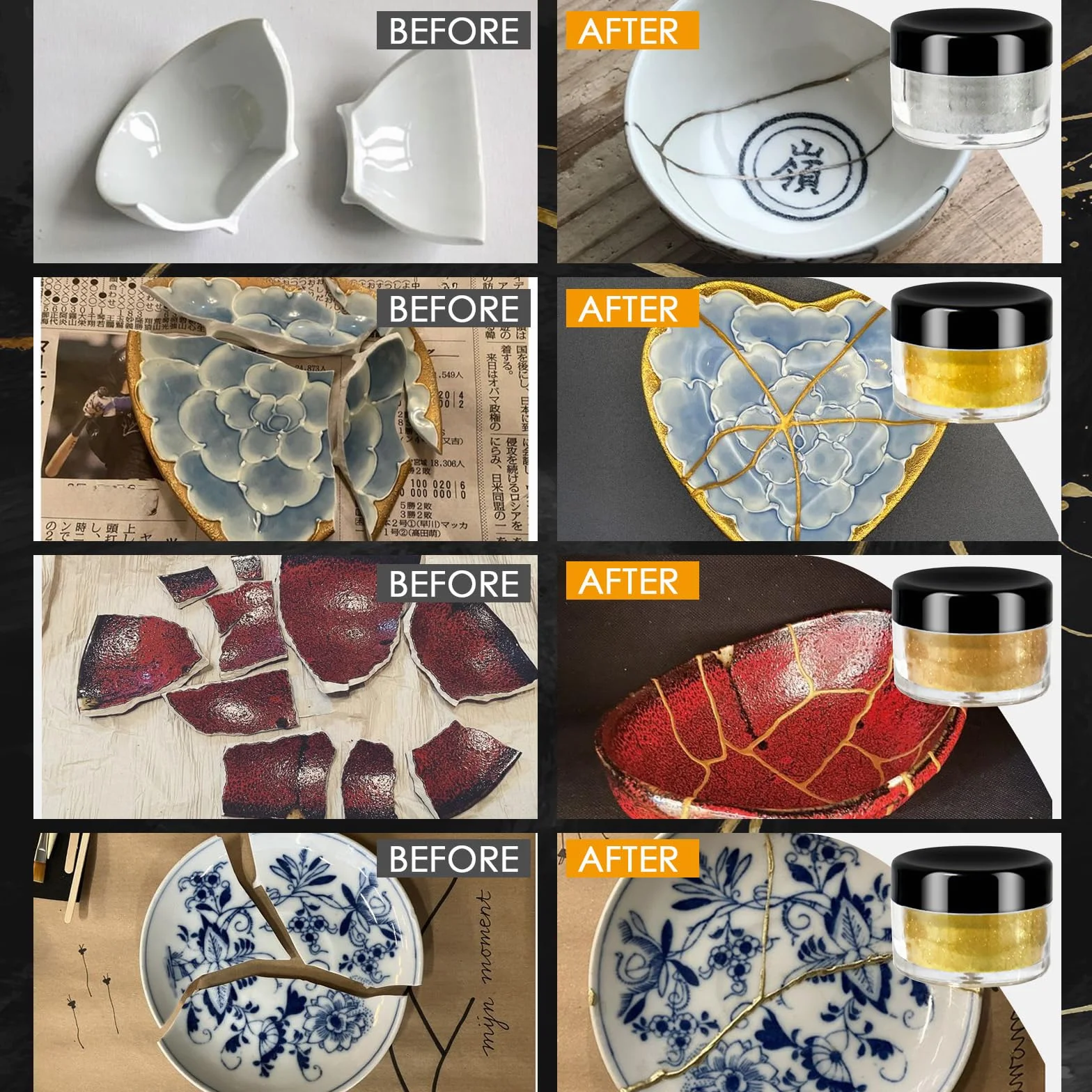 Kit di Riparazione Kintsugi 50ml - Colla Alimentare Oro per Porcellana e Ceramica | Set di Riparazione Oro Adatto per Ceramica, Porcellana, Vetro, Giada e Sculture