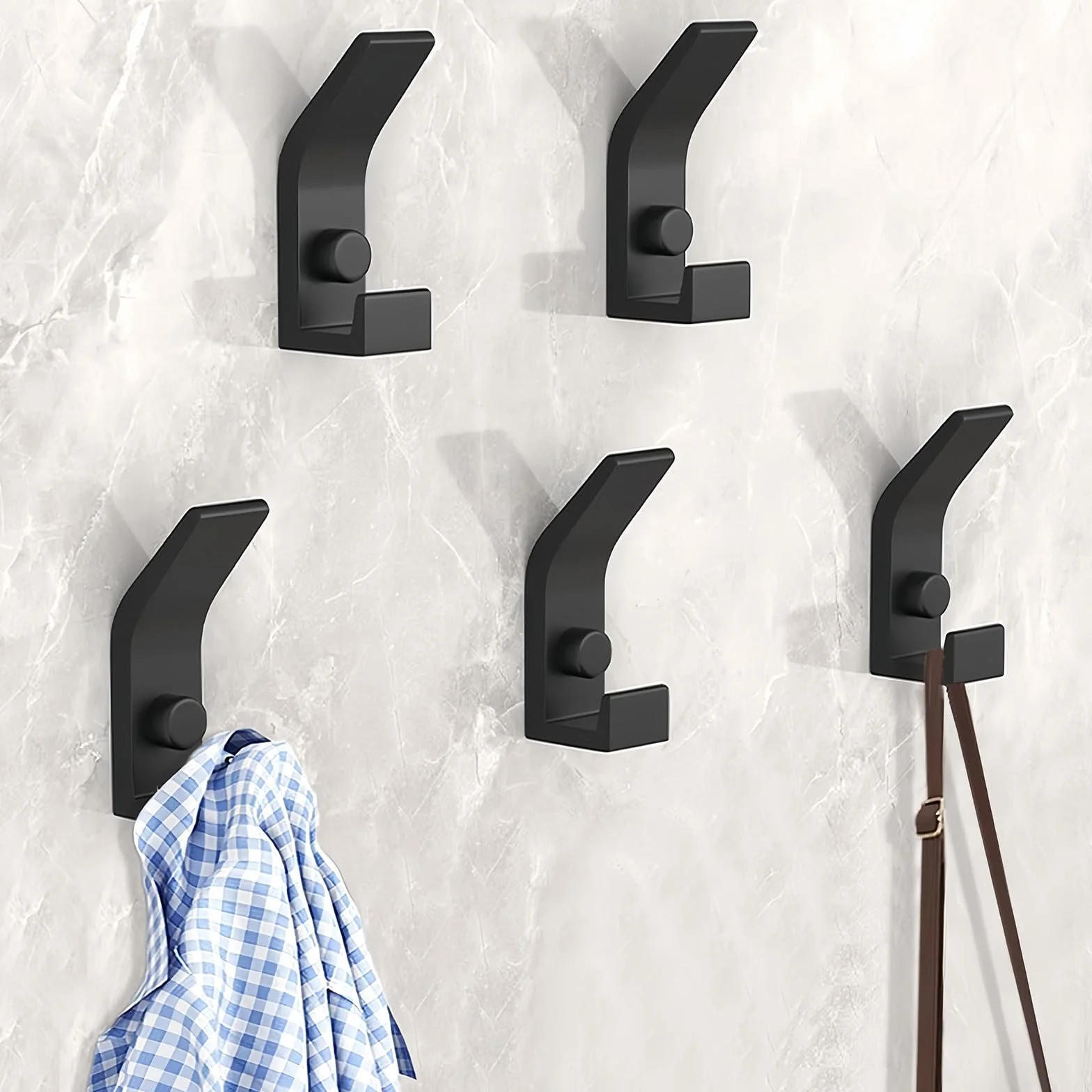 Doppio Ganci Appendiabiti, 5 Pezzi da Parete con Viti, Nero in Metallo, per Bagno, Cucina, Ufficio, Camera da Letto