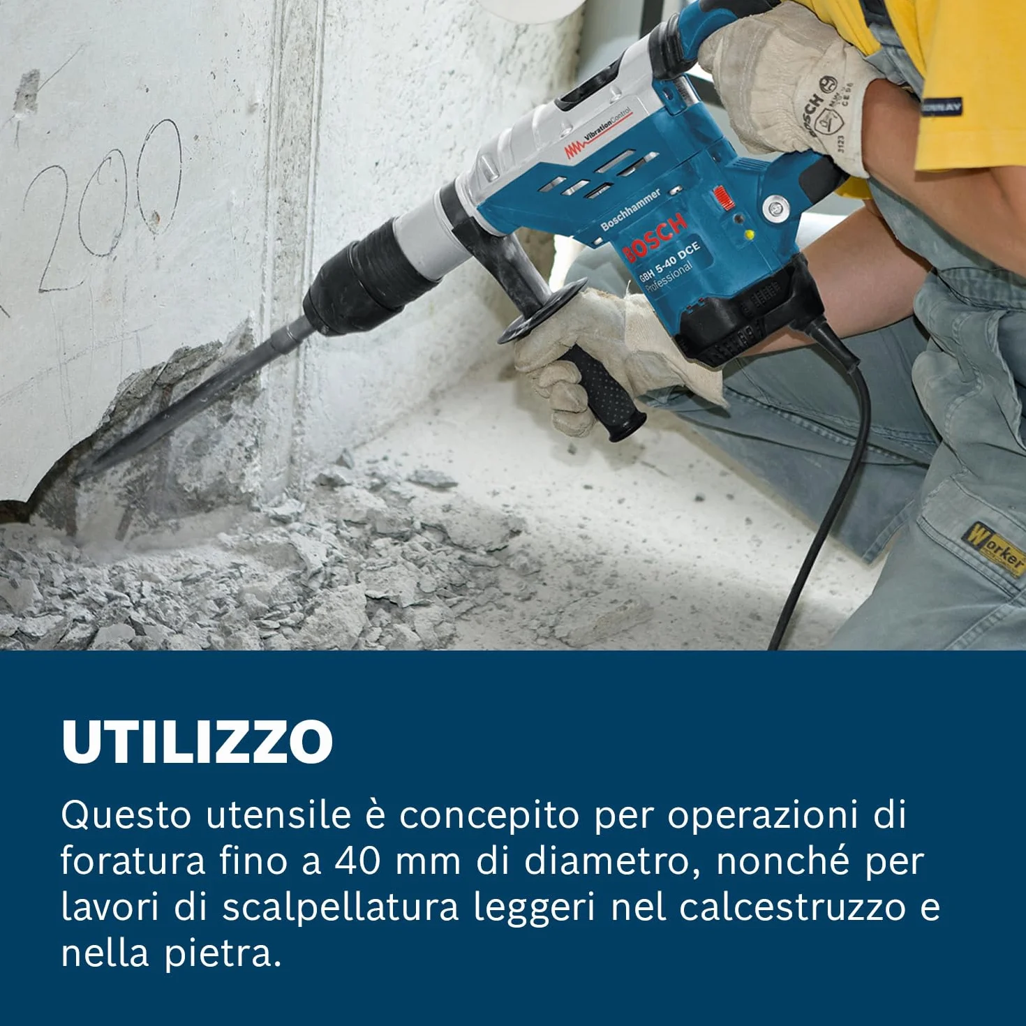 Bosch Professional Martello Perforatore Gbh 5-40 Dce (Motore da 1.150 Watt, Potenza del Colpo 8,8 J, in Valigetta Professionale)