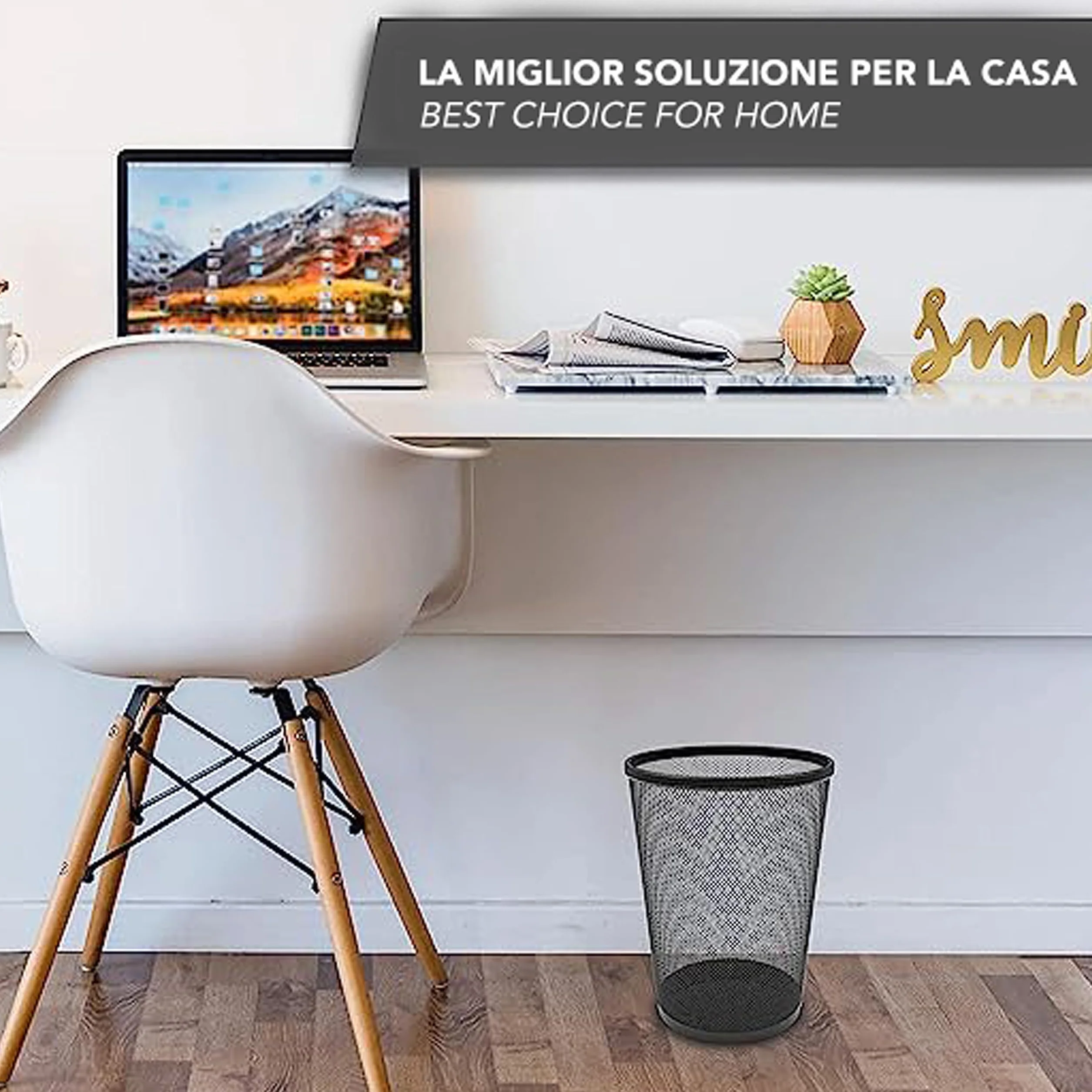 IPEA Cestino per la Carta in Rete Metallica Nero - 26 X 23 cm - [ DESIGN MINIMAL ] - Cesto Getta Carta Riciclaggio per Ufficio, Casa, Camera, Scuola - Metallo - Spazzatura per Scrivania e Tavolo