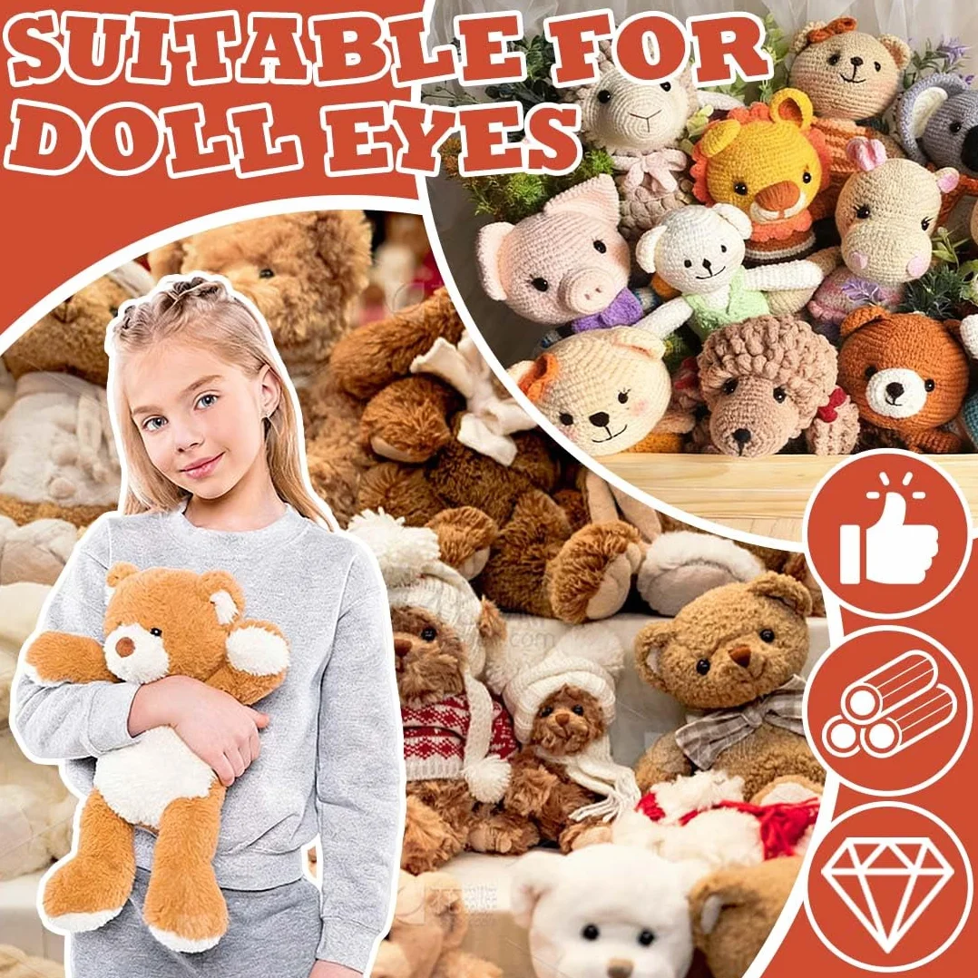 UIEXAY1400 Pezzi Occhi per Amigurumi Occhi a Fondo Piatto Adesivo Incollaggio Occhi a Bottone di Plastica per Bambole Peluche e Artigianato di Orsacchiotti 30ml Colla (Nero)