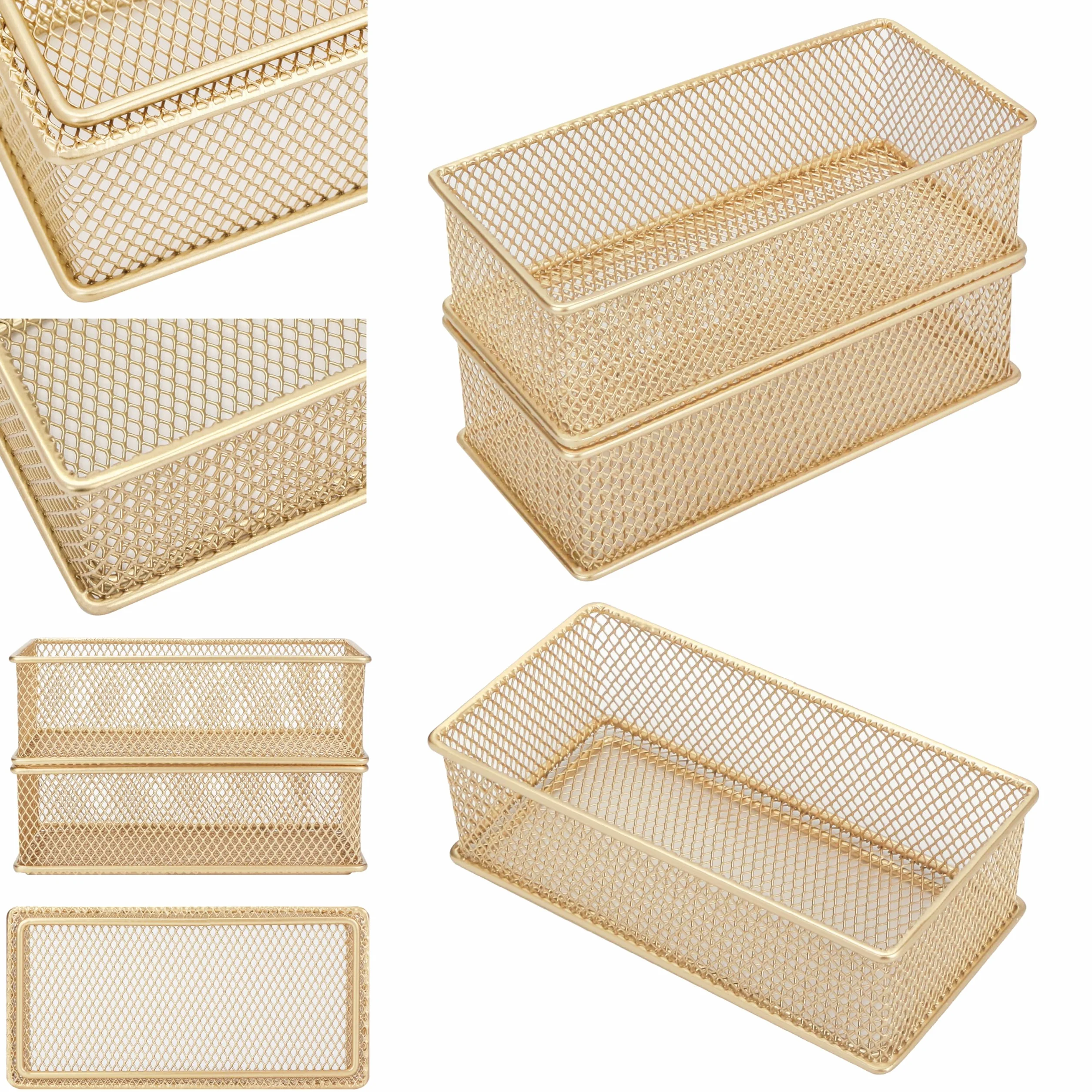 Annova Set 2 Cestini Portaoggetti Rete Cassetti Mensole Oro 15x7.5x5cm