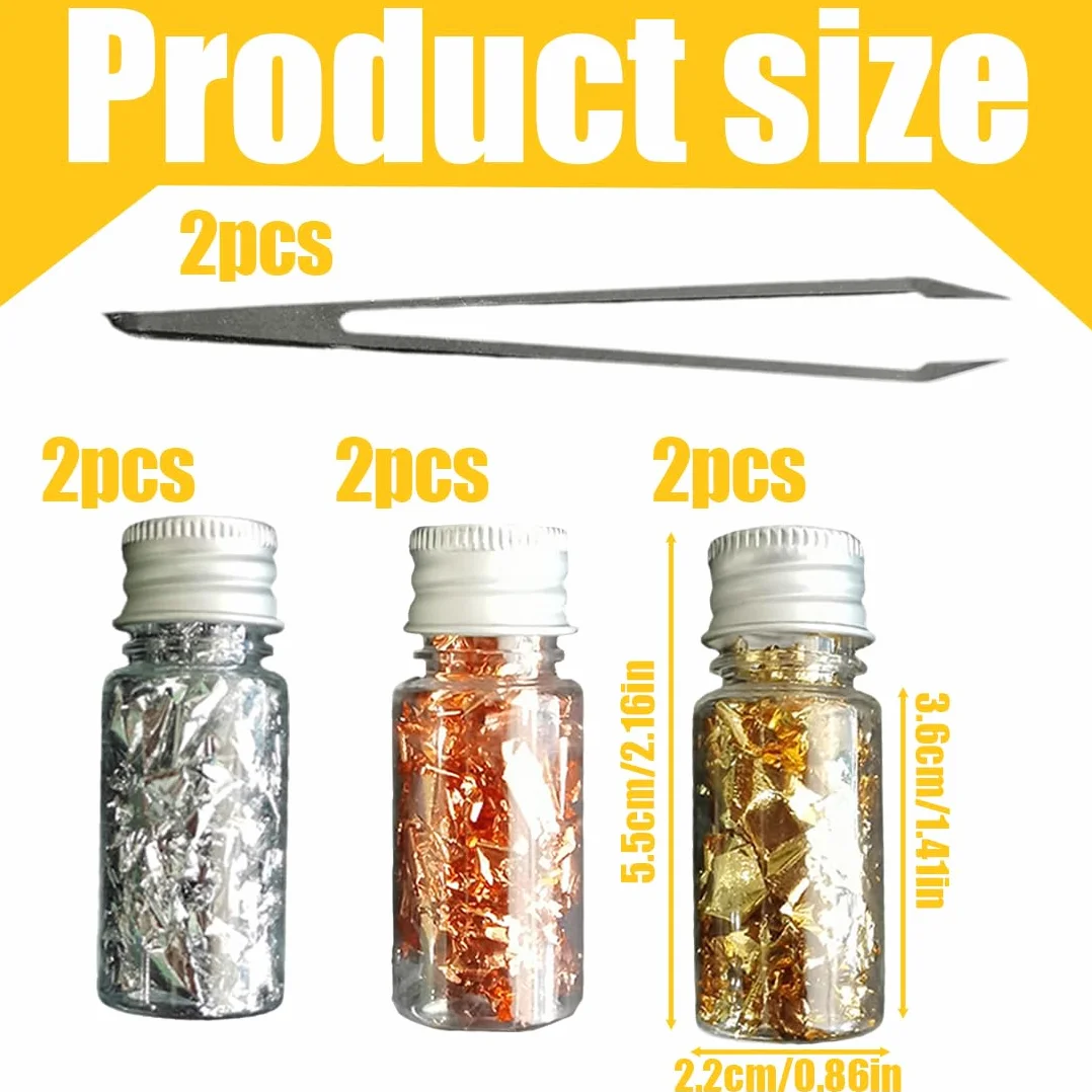 Bottiglie Alimentare con 2 Pinzette, Foglia Oro per Decorazioni Torta, 6 Pezzi, Oro