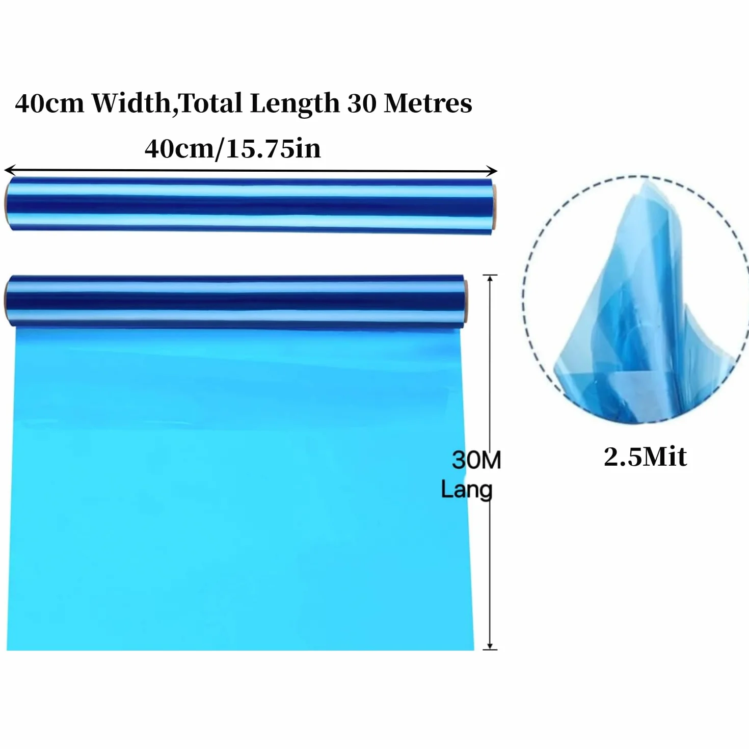 Rotolo di Blu Cellophane Trasparente, 40cm x 30m Involucro di Cellophane 2,5 mil Cellophane Blu Trasparente Cellophane Colorato Carta per Fiorist, Artigianato,Bouquet di Fiori