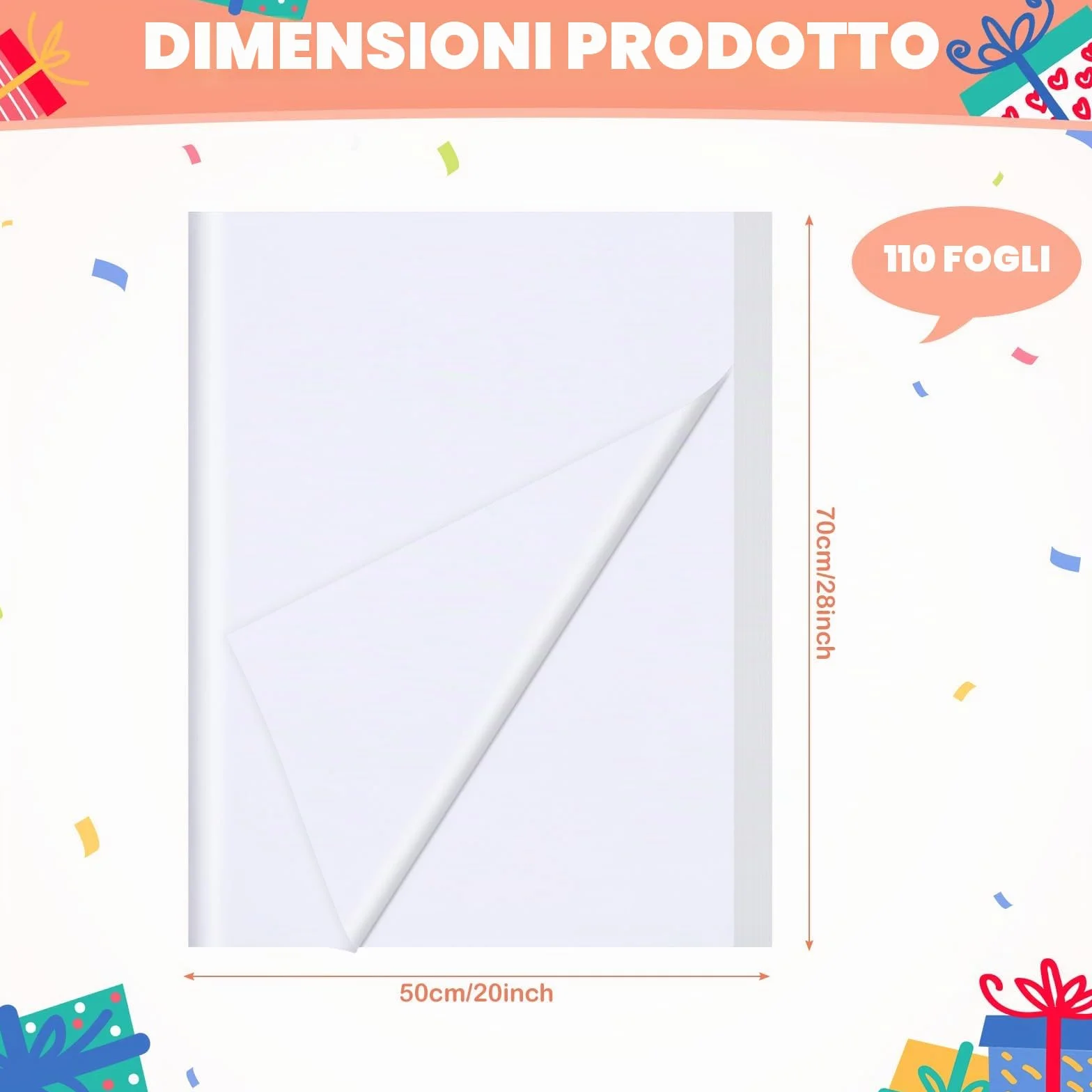 MICHIHOMIE Carta Velina Bianca 110 Fogli 50 x 70cm per Regalo Decorazione