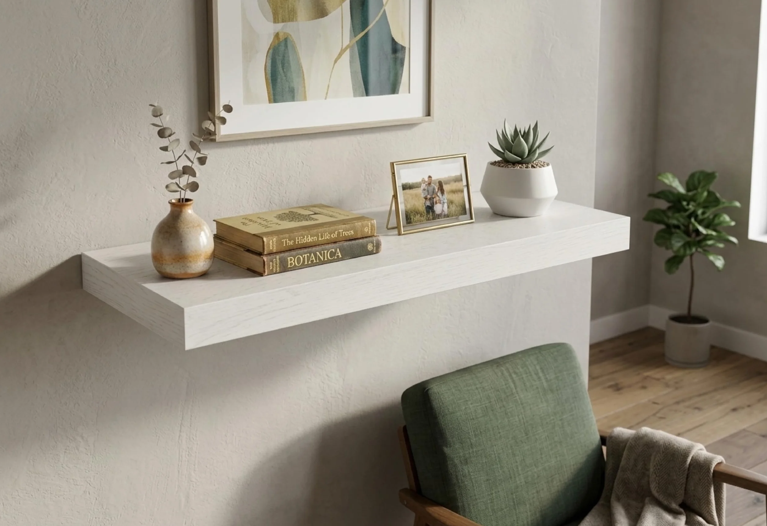 eacommerce Mensola Sospesa da Muro in Legno MDF con Staffa a Scomparsa | Scaffale Parete Design Moderno, Supporto Invisibile, Mensola Cucina Bagno Soggiorno (Bianco Nordico, 60x23x3,8 cm)