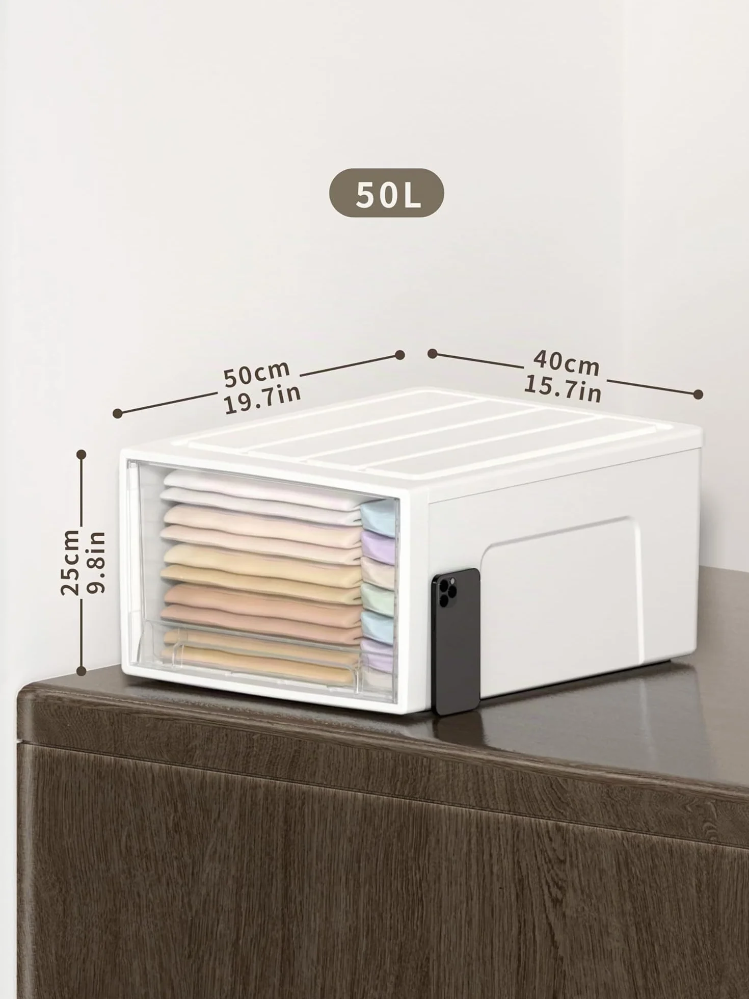 Cetomo 50L*3 Cassettiera, Cassetto di Stoccaggio, Cassetti Plastica Scatola, Organizzatori, Scatola di Stoccaggio, Torre Impilabile per Ufficio, Dormitorio, PP, Bianco e Trasparente, 50L-3 Unità