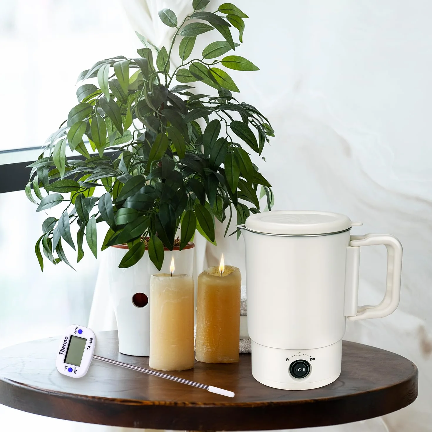 Spoyletto Fusciera elettrica per la produzione di candele, candele fai da te, set di accessori con pentola per fusione di cera, termometro, stoppino per candele, stoppino e cucchiaio per mescolare