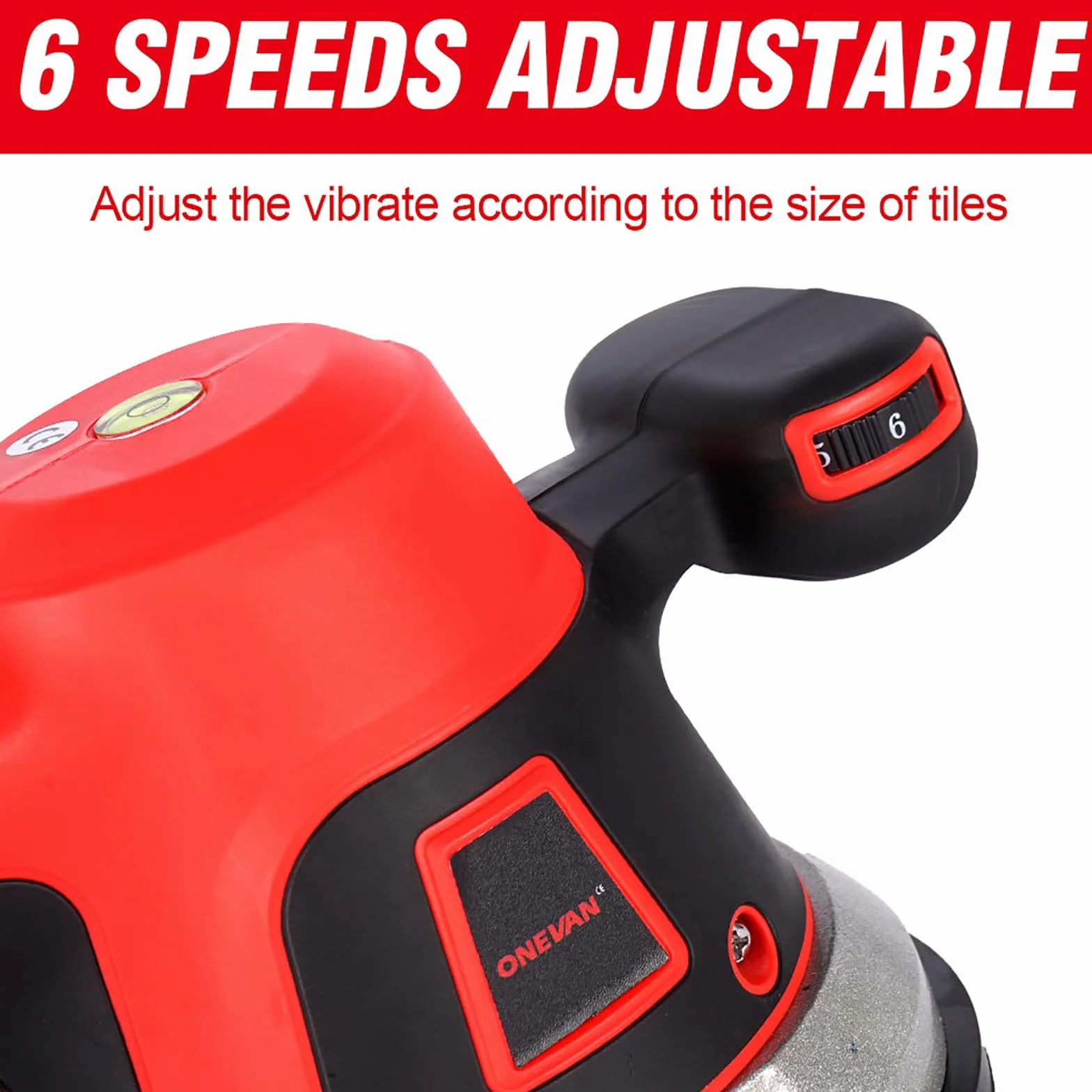 ONEVAN vibratore per piastrelle 200 kg, vibratore elettrico per piastrelle, 145 mm ventosa vibrante per piastrelle a 6 velocità con 2 batterie da 1.5Ah, macchina vibrante per piastrelle 150 x 150 cm