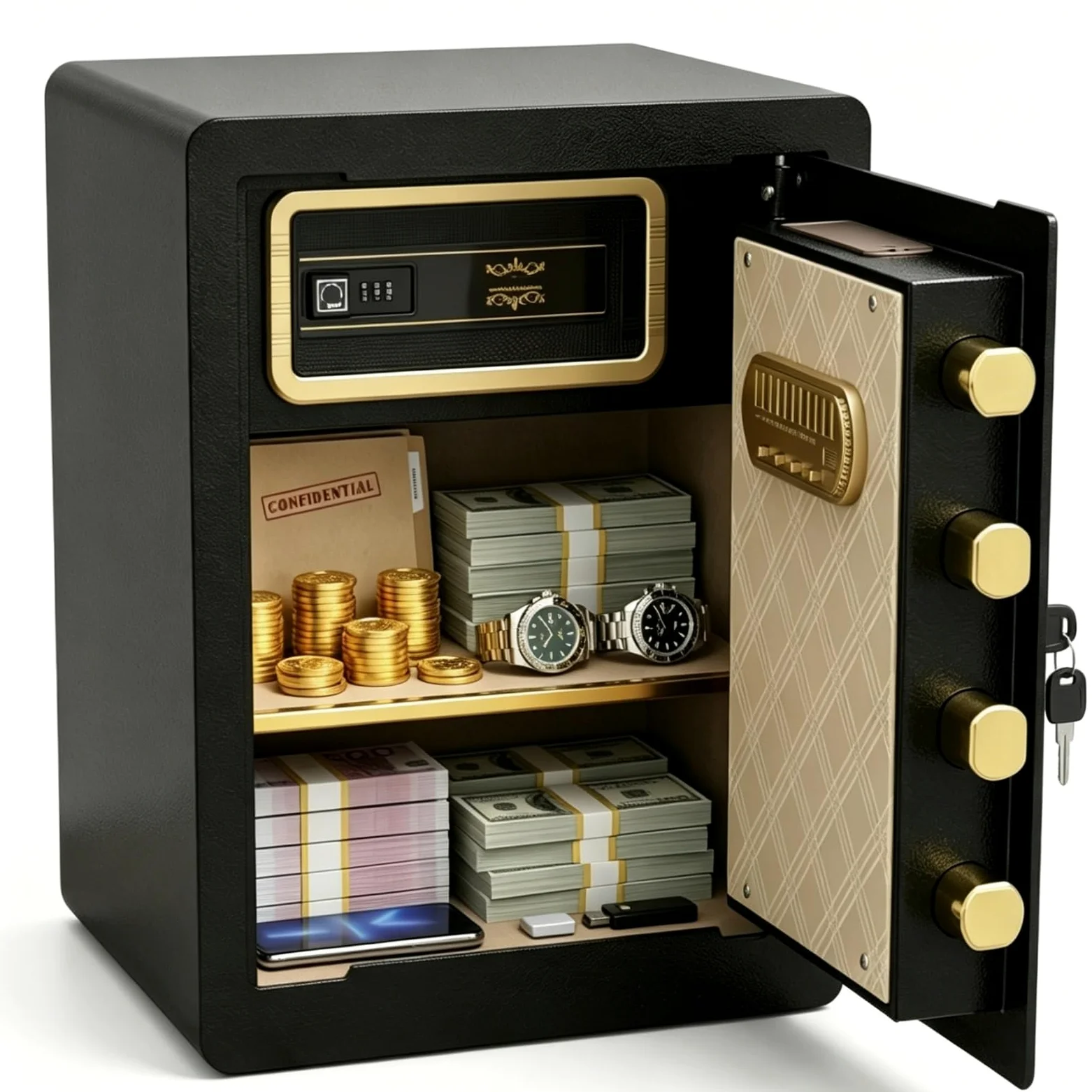 2.0 Cub Safe Box, 44,5 cm di altezza, cassaforte ignifuga con tastiera, chiavi di ricambio e sistema di allarme, cassaforte digitale per documenti, denaro, medicinali
