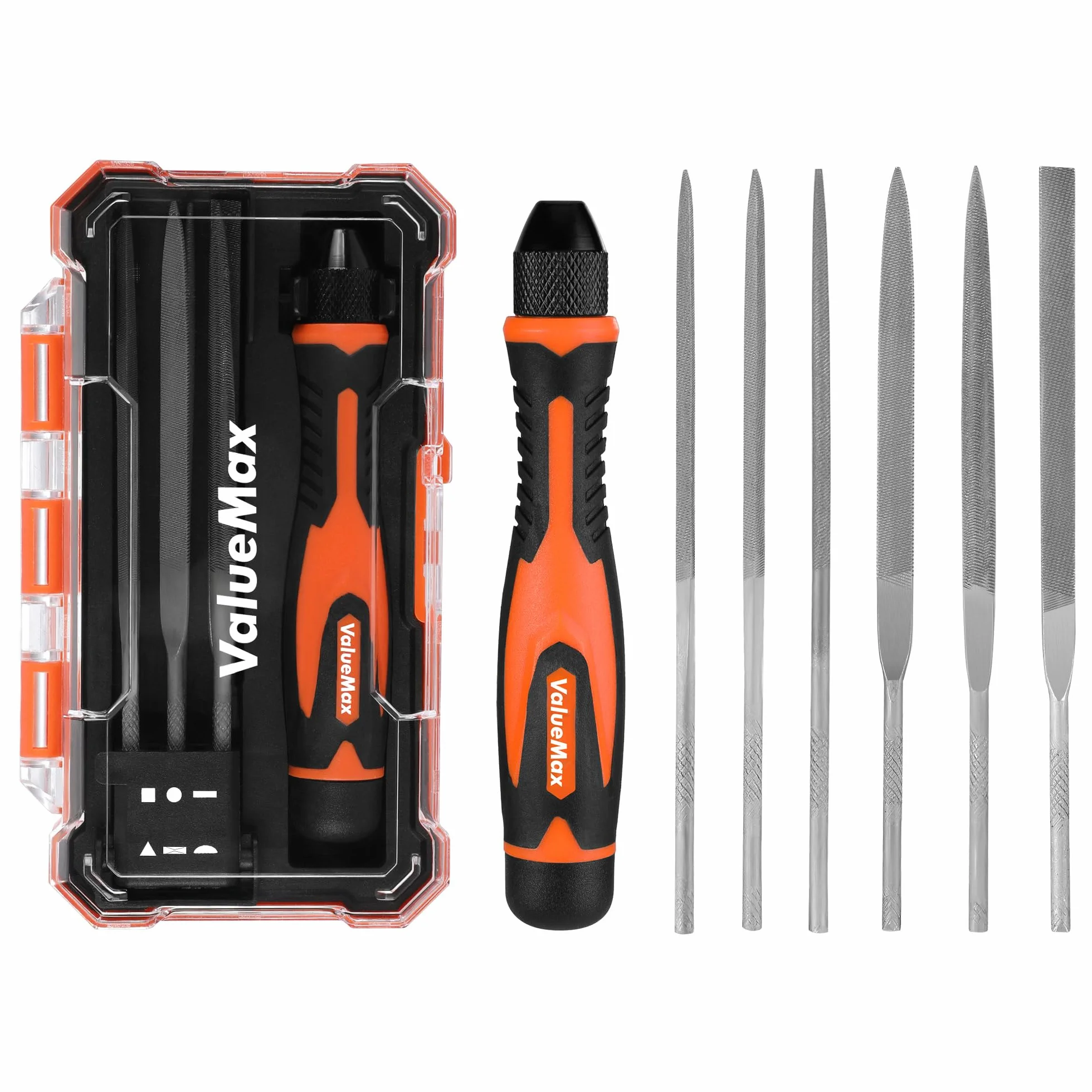 ValueMax Set Lime per Metallo da 7 Pezzi, Tondo, Mezzotondo, Triangolare, Quadrato, Piatto, Piattoe Appuntito, Mini Lima in Metallo per Limare Metallo, Legno, Plastic