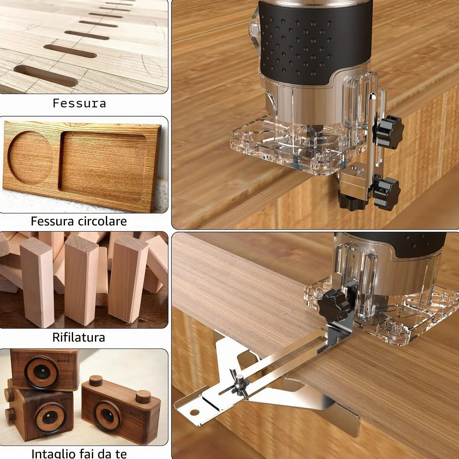 Fresa per legno, fresatrice per legno, fresatrice per legno, fresa multifunzione 30000R/MIN 800 W + 15 frese in metallo duro da 6,35 mm