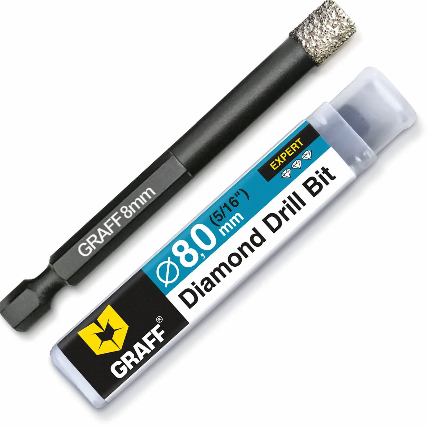 GRAFF 8mm Punte diamantate Gres Porcellanato – Punte Trapano Professionali per Piastrelle, Mattonelle, Granito, Ceramica, Pietra – Trapano con codolo esagonale