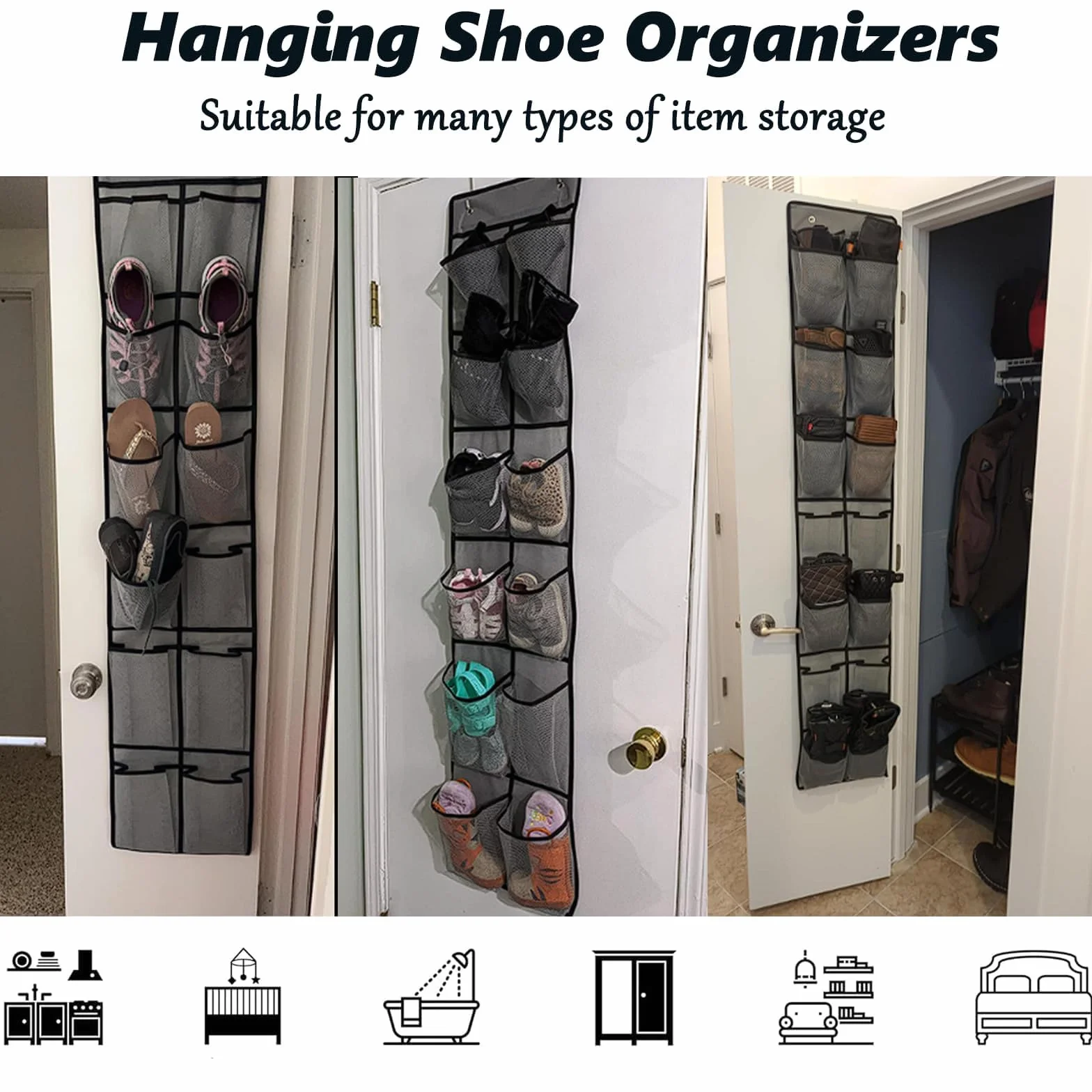 Scarpiera da Appendere Alla Porta con 14 Tasche, Scarpiera a Sospensione, Porta Scarpe da Armadio Salvaspazio, Organizer Pieghevole da Appendere con Può Riporre Scarpe, Articoli Vari