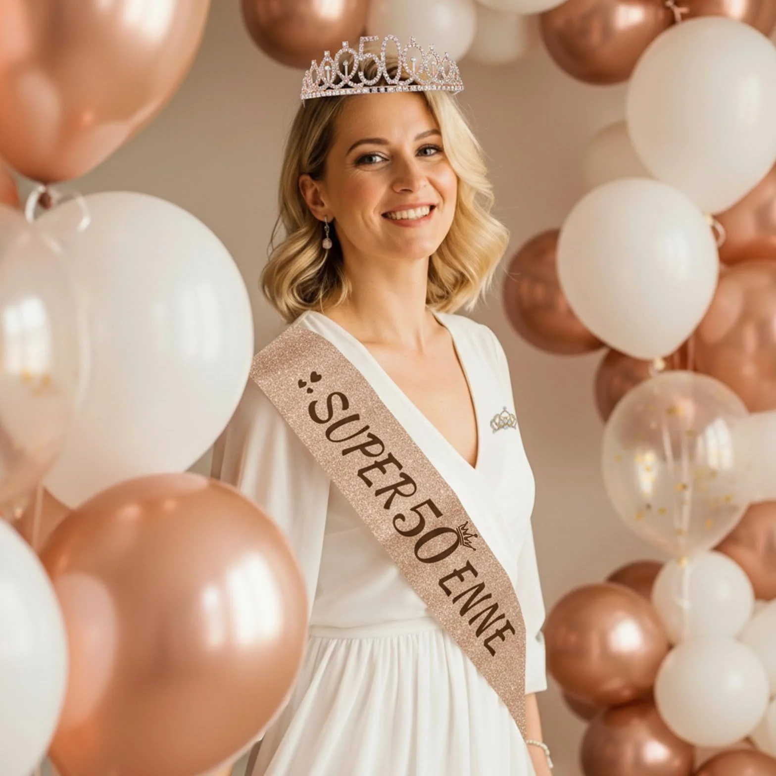 NEONSKY Fascia Compleanno Donna con Corona e Spilla Mini Corona, Set Regalo Elegante per 18 21 30 40 50 60 70 80 Anni, Include Fascia Personalizzata, Corona, Biglietto con Busta Kraft (50 anni)