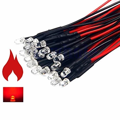 Diodi LED 3 mm effetto fuoco rosso 3V Confezione 10 pezzi
