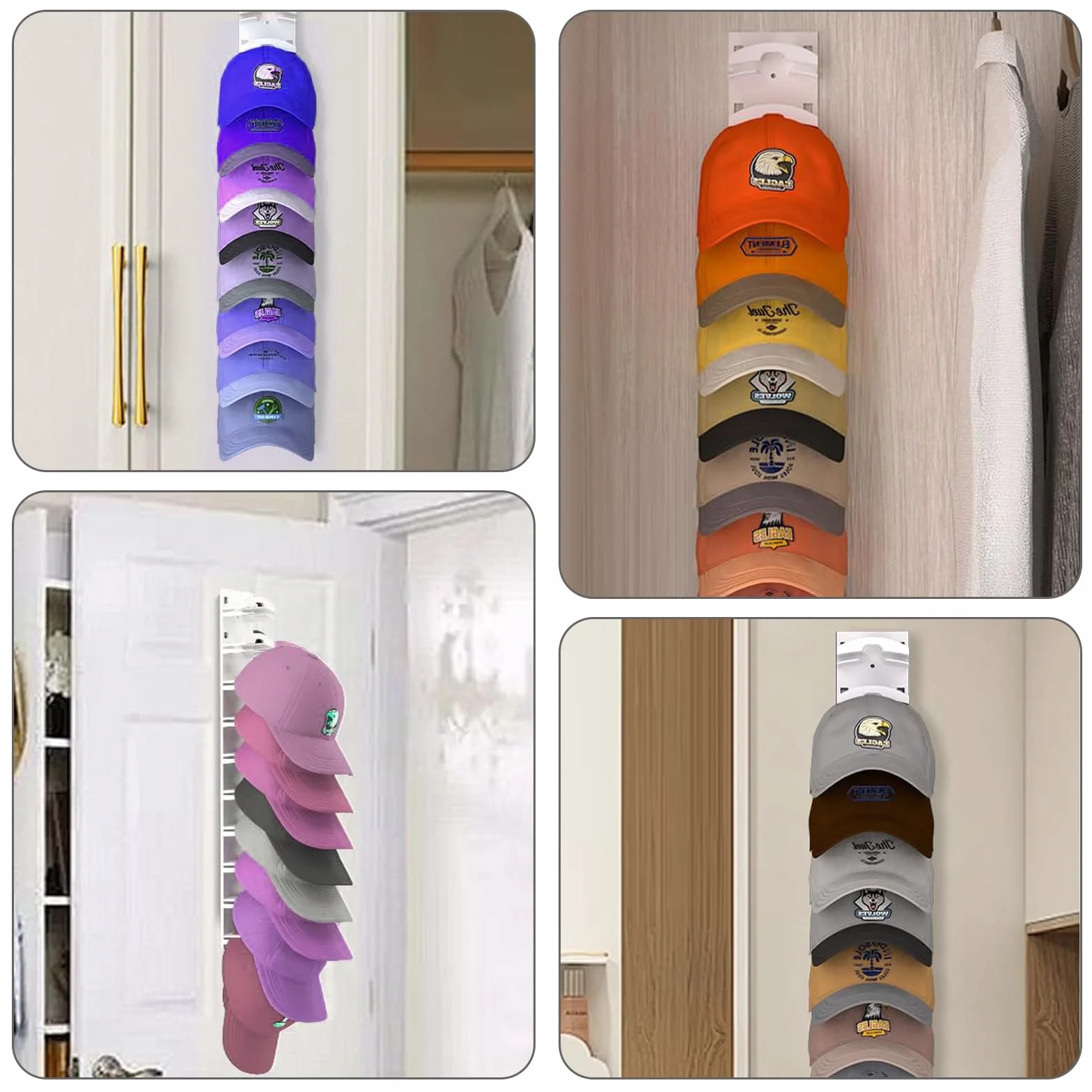 Porta Cappelli Bianco 2 Pezzi Appendiabiti da Parete per Cappelli con Adesivo Forte Fino a 20 Cappelli