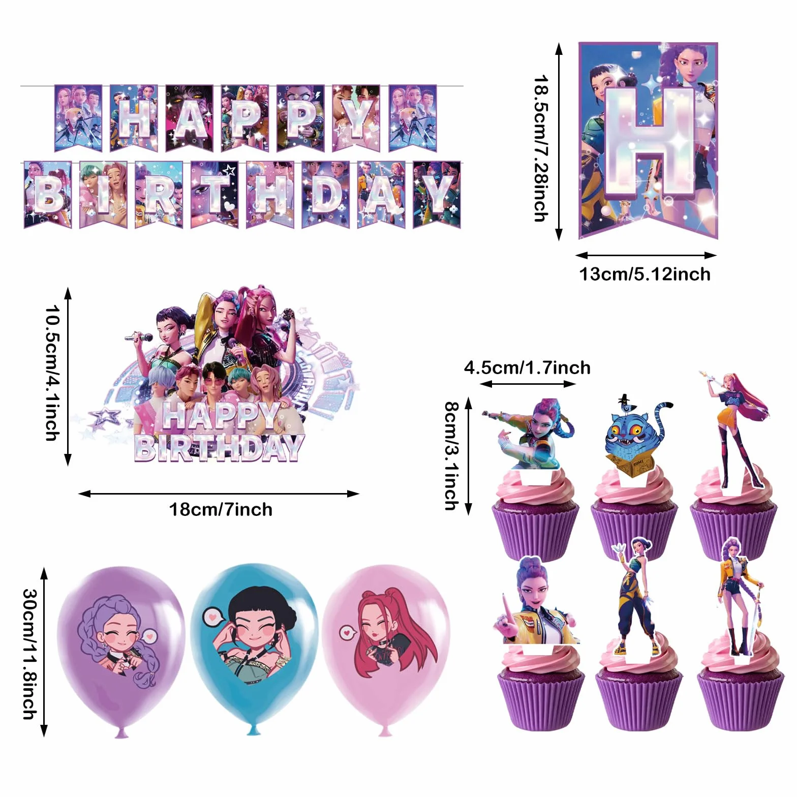 44 pcs Kp Dem Hunt Set Decorazioni Festa Compleanno con Striscione, Stecchino Torta, 24 Topper Cupcake