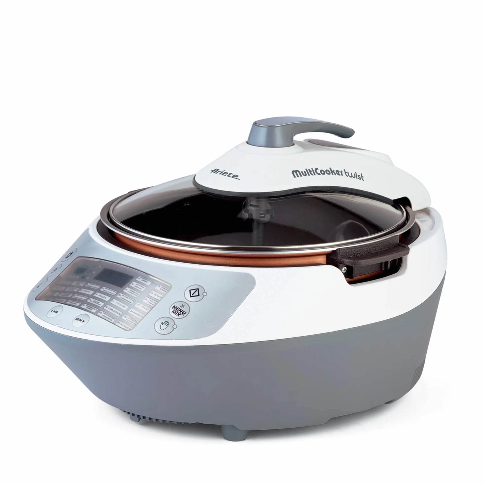 Ariete Multicooker Twist 2945, Macchina per Cucinare, Pentola Elettrica Multifunzione con 30 Programmi di Cottura Pre-Impostati, Display LCD, Capacità 5 L, 1900W, Bianco
