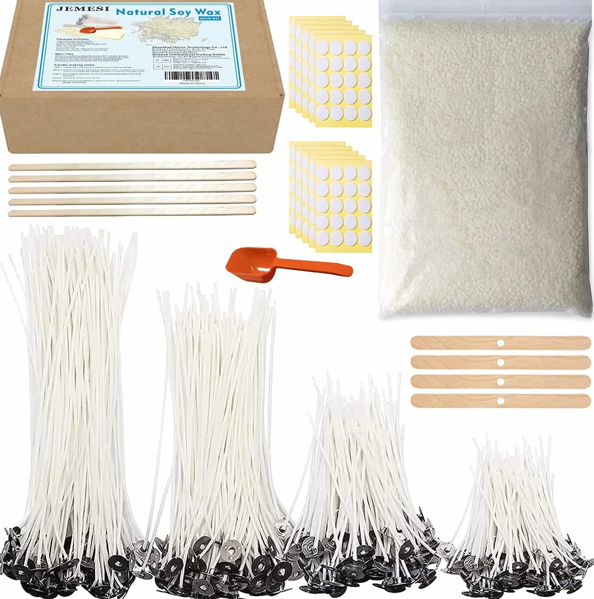 JEMESI Kit per Fabbricazione Candele, Kit per Produzione di Candele per Principianti, con Cera di Soia Pura, Stoppini, Adesivi, Porta DIY Set Regalo