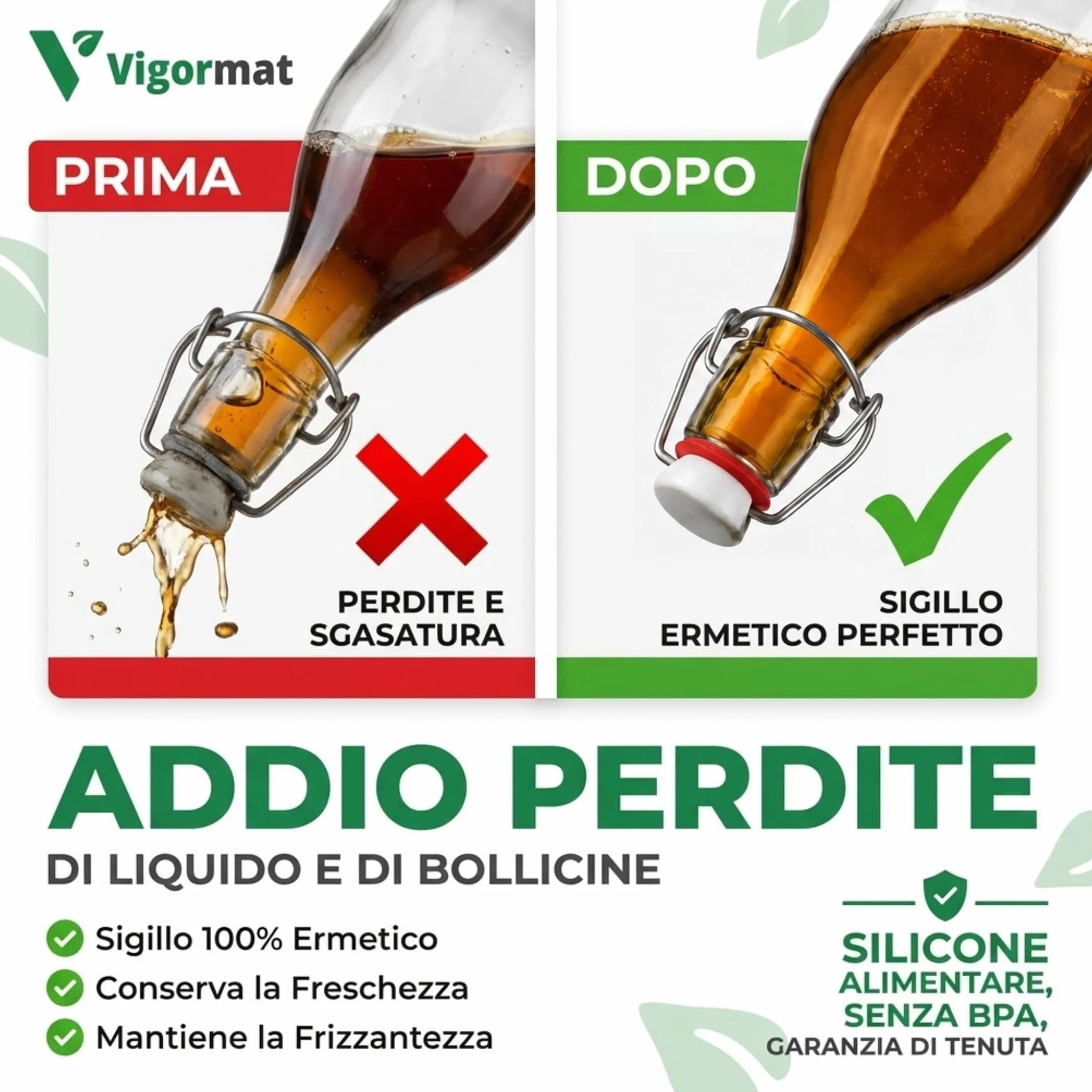 Guarnizioni per Bottiglie di Vetro in Gomma Universali Vigormat - 50 Pezzi Made in Italy