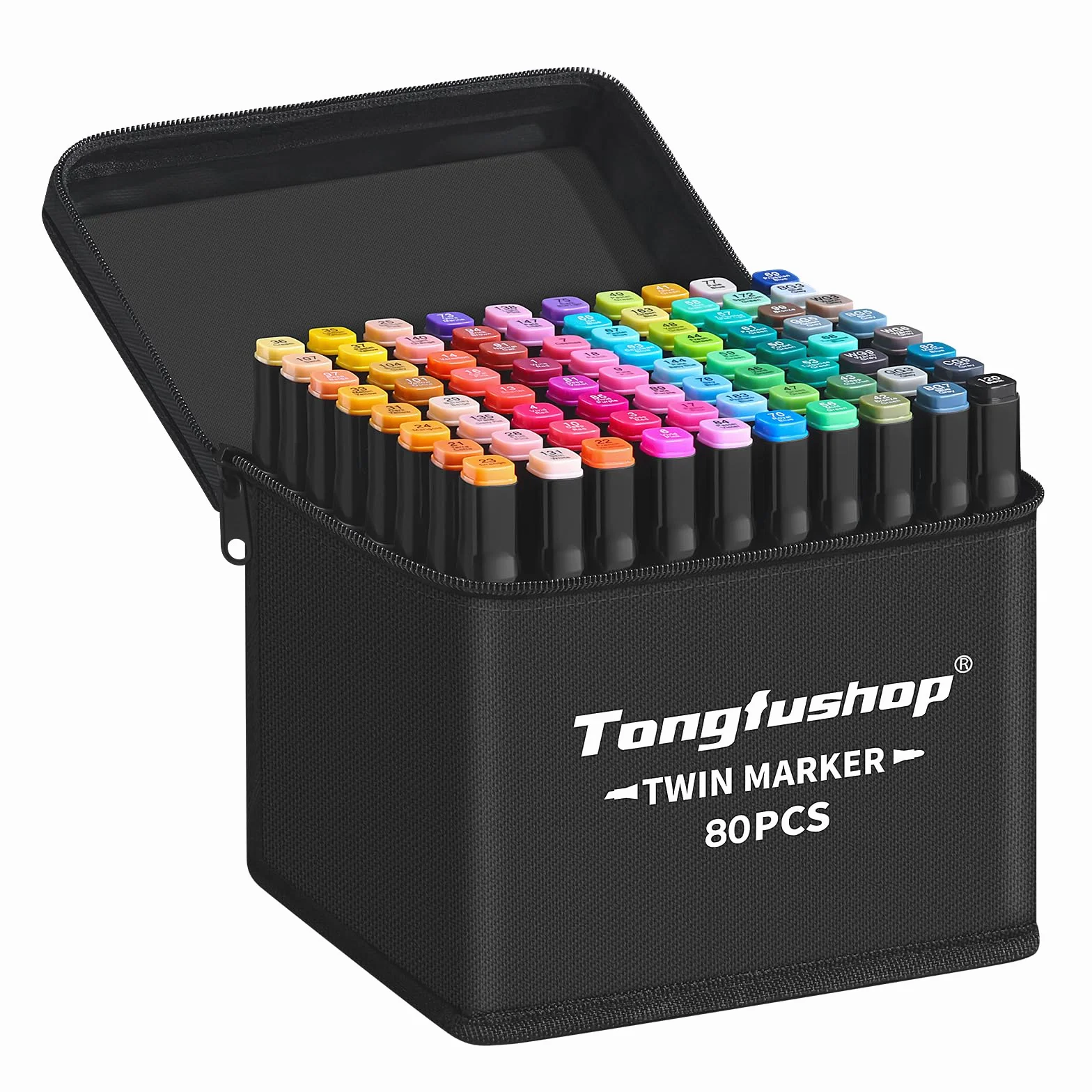 Tongfushop Marcatore 80+2 Colori, Pennarelli ad Alcool, Pennnarello a Doppia Punta, Marker Set con Borsa e Distanziatore, Adatti per Sketch, Colorare, Illustrazioni, Disegnare, Anime