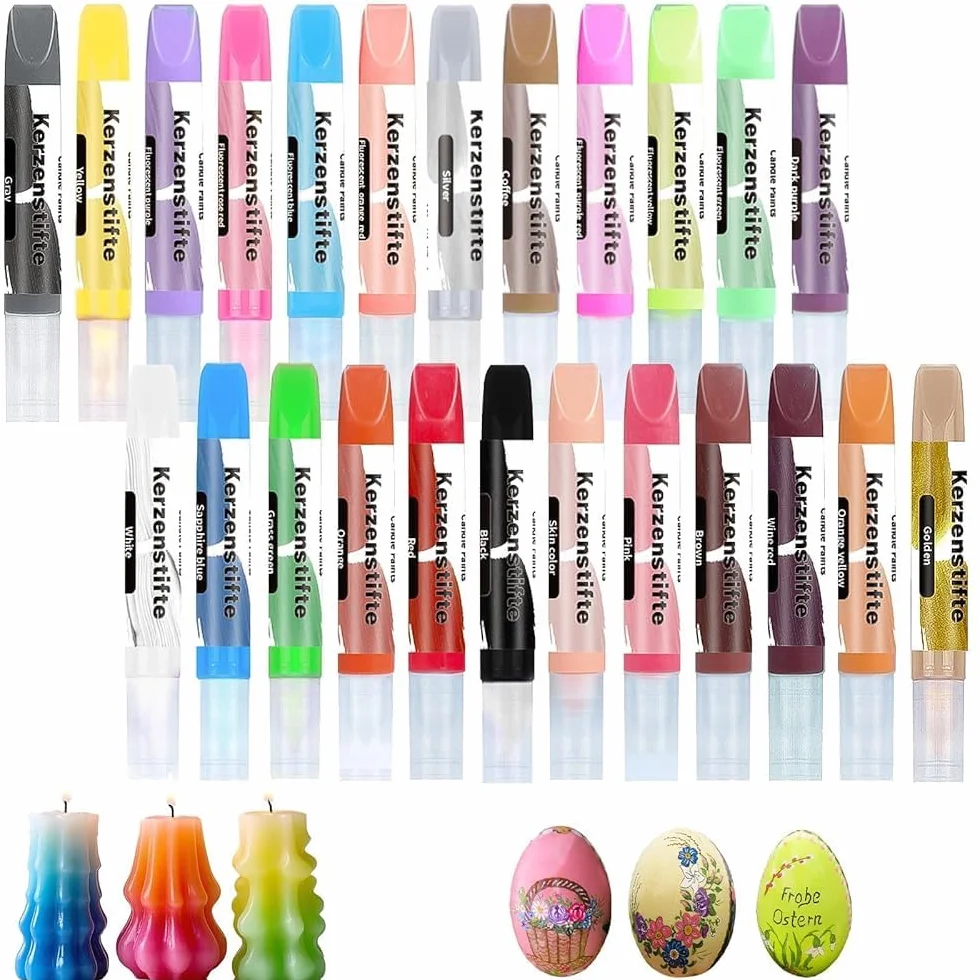 24 Pezzi Pastelli a Cera, Coloranti per Candele, Set per Fare Candele, 24 x 10 ml, Kit Coloranti per Candele Fai da Te, Acrylic Paint Marker, Colori Luminosi, per Compleanno, Vacanze, Matrimonio