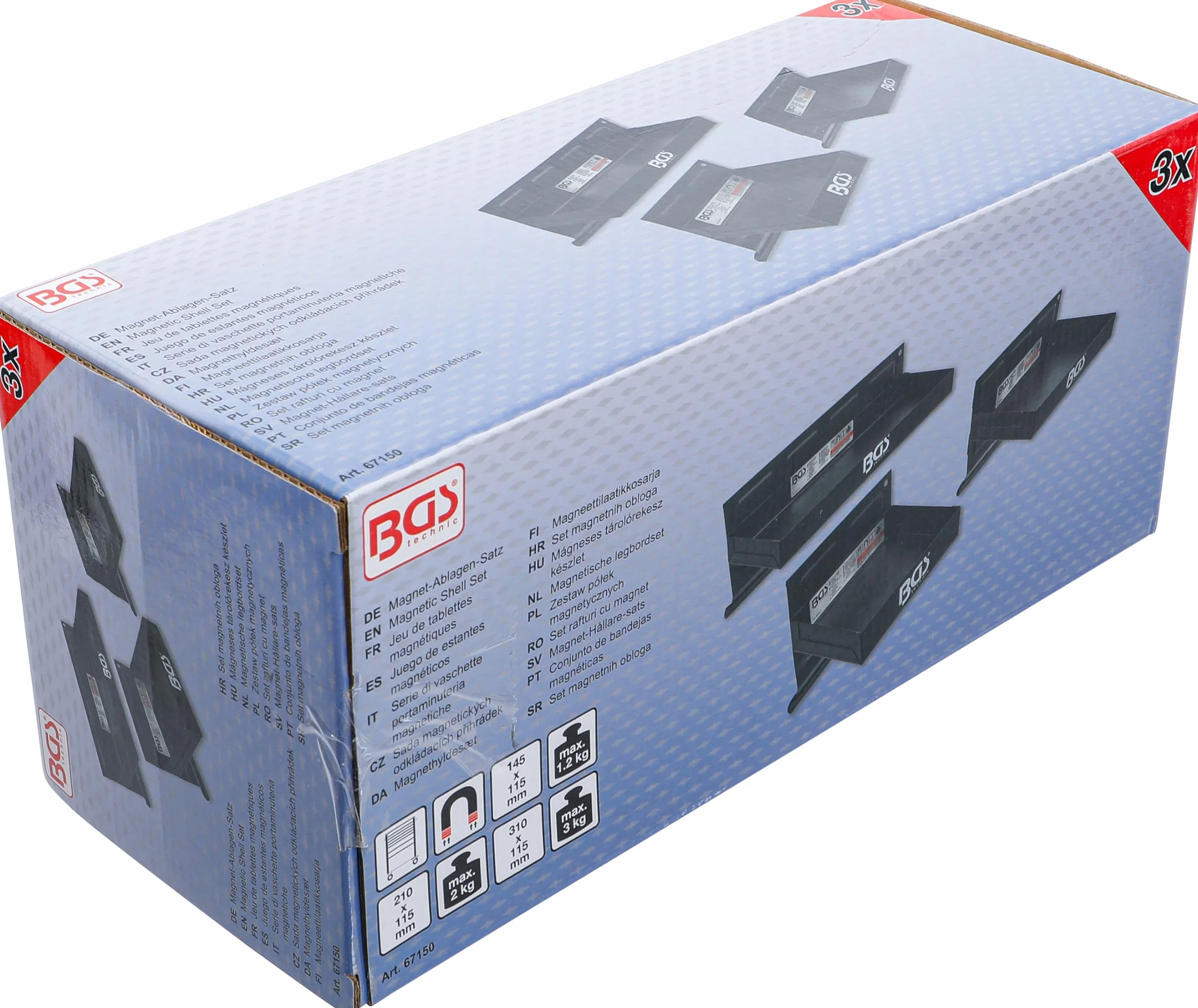 BGS 67150 | Serie di vaschette portaminuteria magnetiche | 150 / 210 / 310 mm | 3 pz.