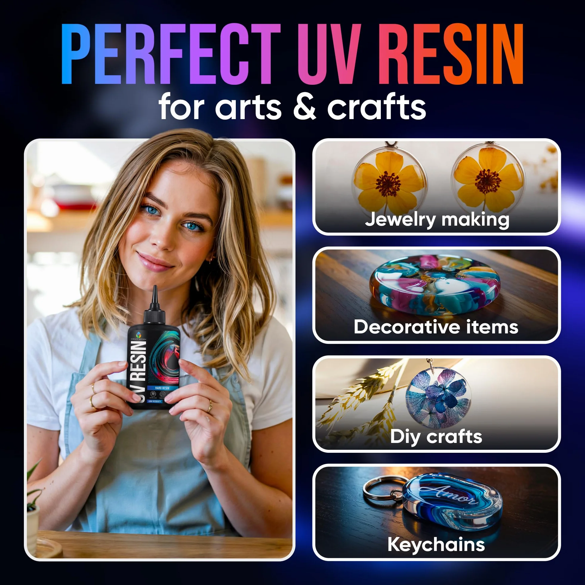 CRAFT RESIN 500g Kit Resina UV Trasparente - Tipo Duro, Bassa Viscosità, Anti-Ingiallimento - Resina UV per Gioielli, DIY, Fai da Te, Colata, Argilla - Rapida sotto Luce UV LED