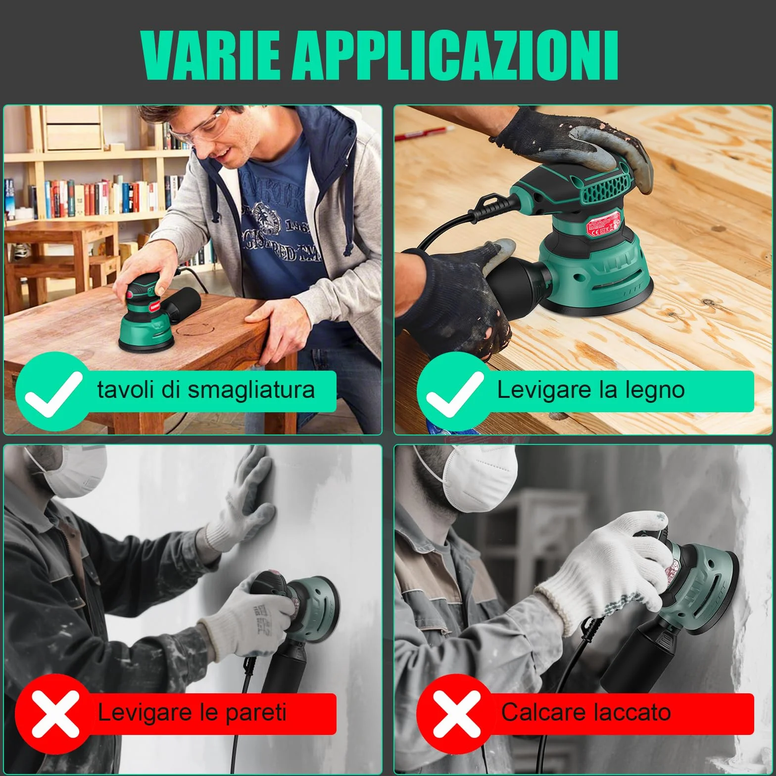 SORAKO Levigatrice Orbitale 350W 6 Velocità Regolabili con Raccolta Polvere e Carta Vetrata