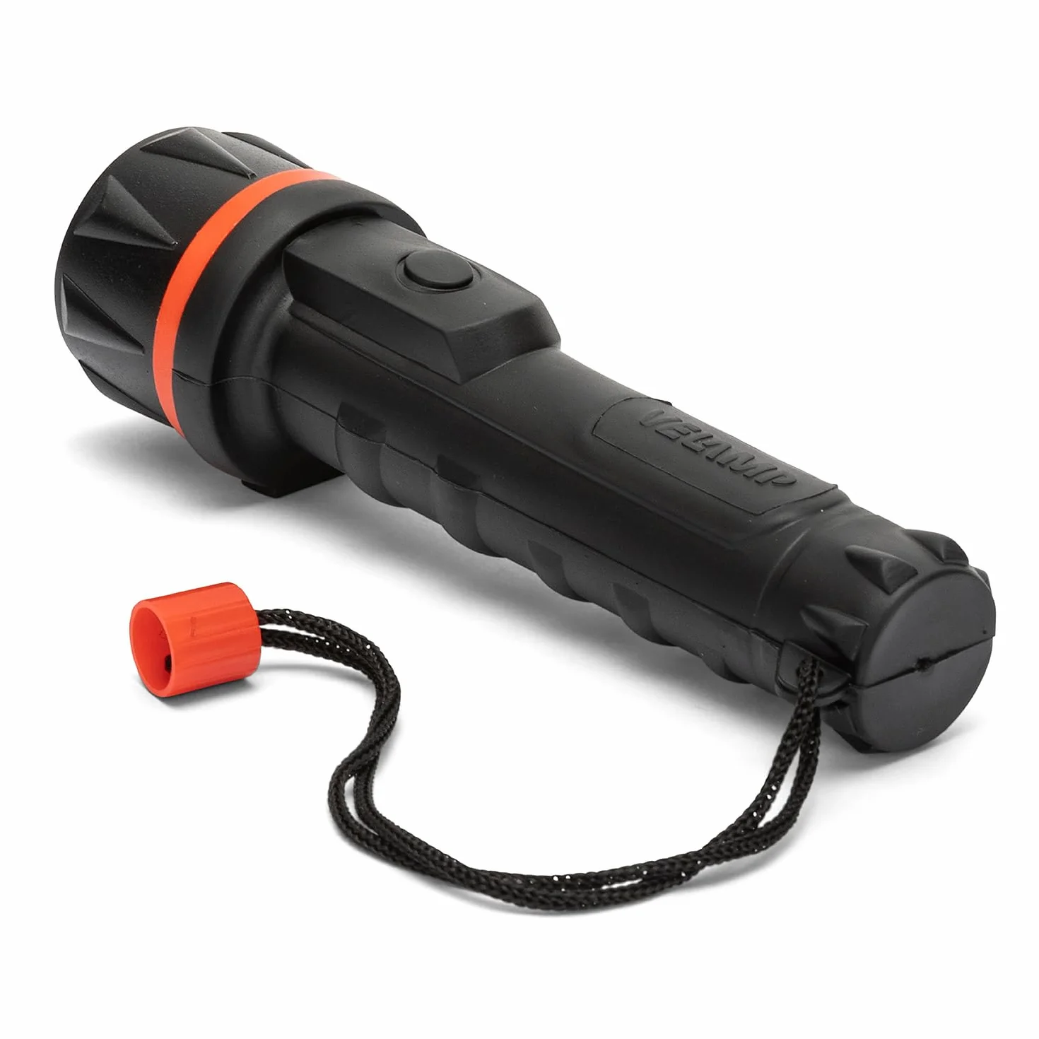 VELAMP - Torcia LED Potente Professionale Impermeabile, Super Luminosa 12 Lumen (Fascio 20 Metri) Campeggio, Outdoor e Emergenza a 2 Pile AA (non Incluse), Autonomia 30h, Manico Antiscivolo e Laccetto