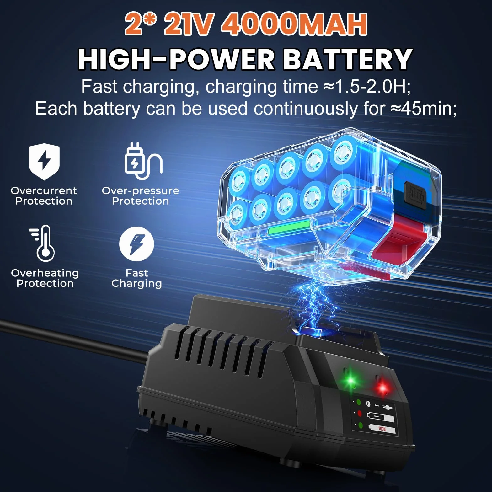 Avvitatore a Impulsi a Batteria 3-in-1, Impact Driver/Trapano a Percussione 1200Nm 1/2" Brushless, 2×4.0Ah
