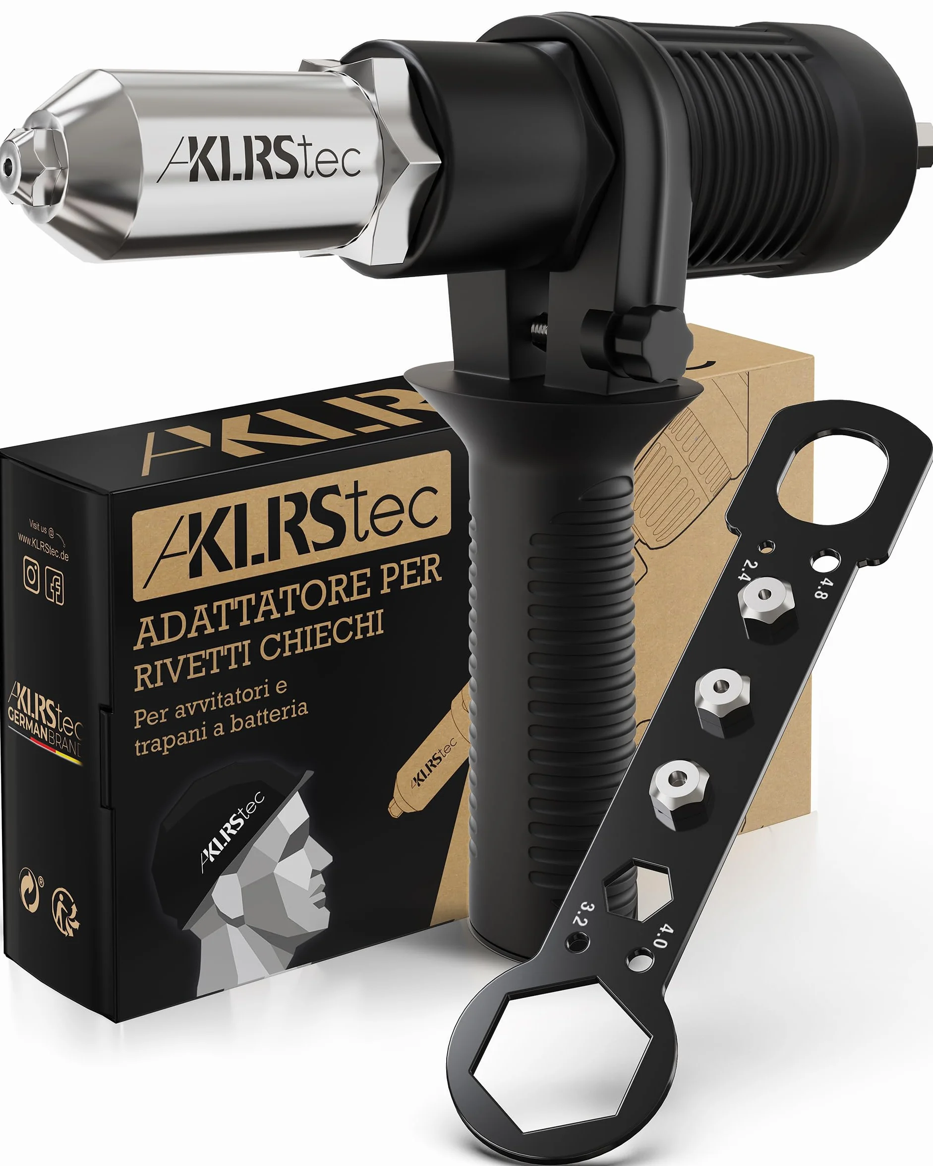 KLRStec® Adattatore per rivetti ciechi per pinze di rivettatura - Accessorio di rivettatura per avvitatori e trapani a batteria
