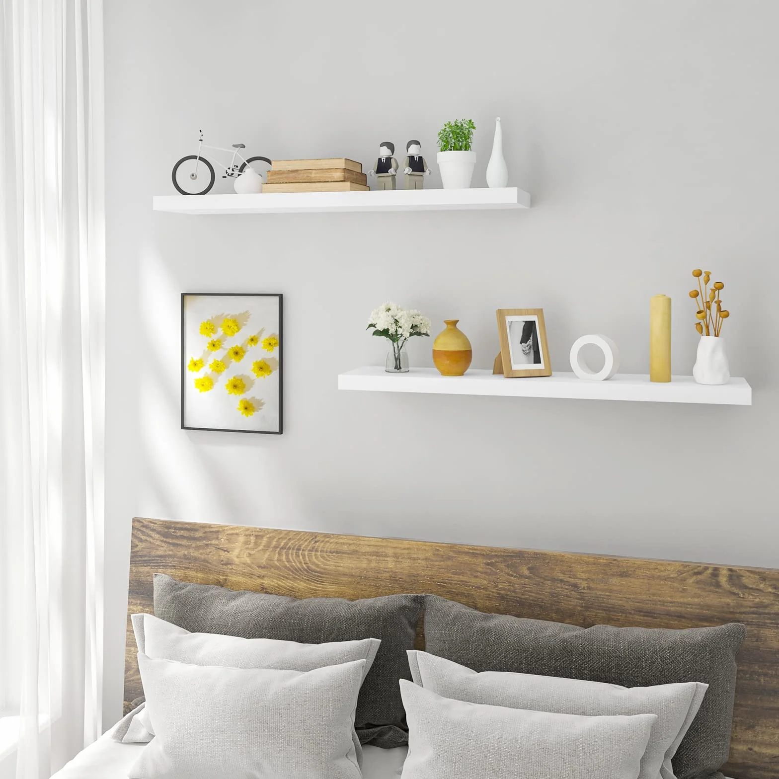 WOLTU Mensola da Parete, Mensola da Muro, Mensola in Legno MDF, Bianca, set di 2, per Cucina, Bagno, Soggiorno, ecc RG9319ws-2