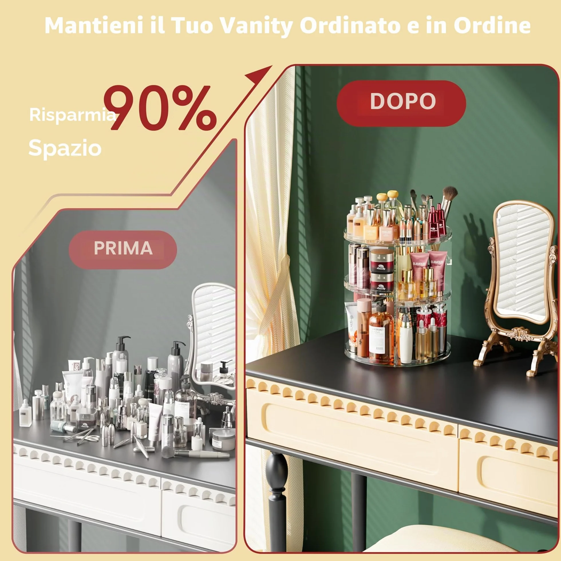 Auxmir Porta Trucchi Rotante 360° Organizer Multifunzione 9 Ripiani Regolabili Grande Capacità Trasparente