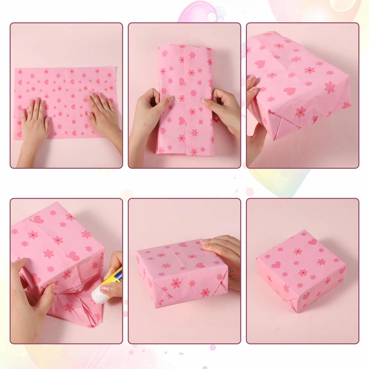 XIHIRCD 30 Fogli Carta Velina con Fiori a Forma di Cuore, 50x35cm, Rosa, Carta per Avvolgere Regalo, Decorativo Per Natale, San Valentino, Compleanni, Matrimonio