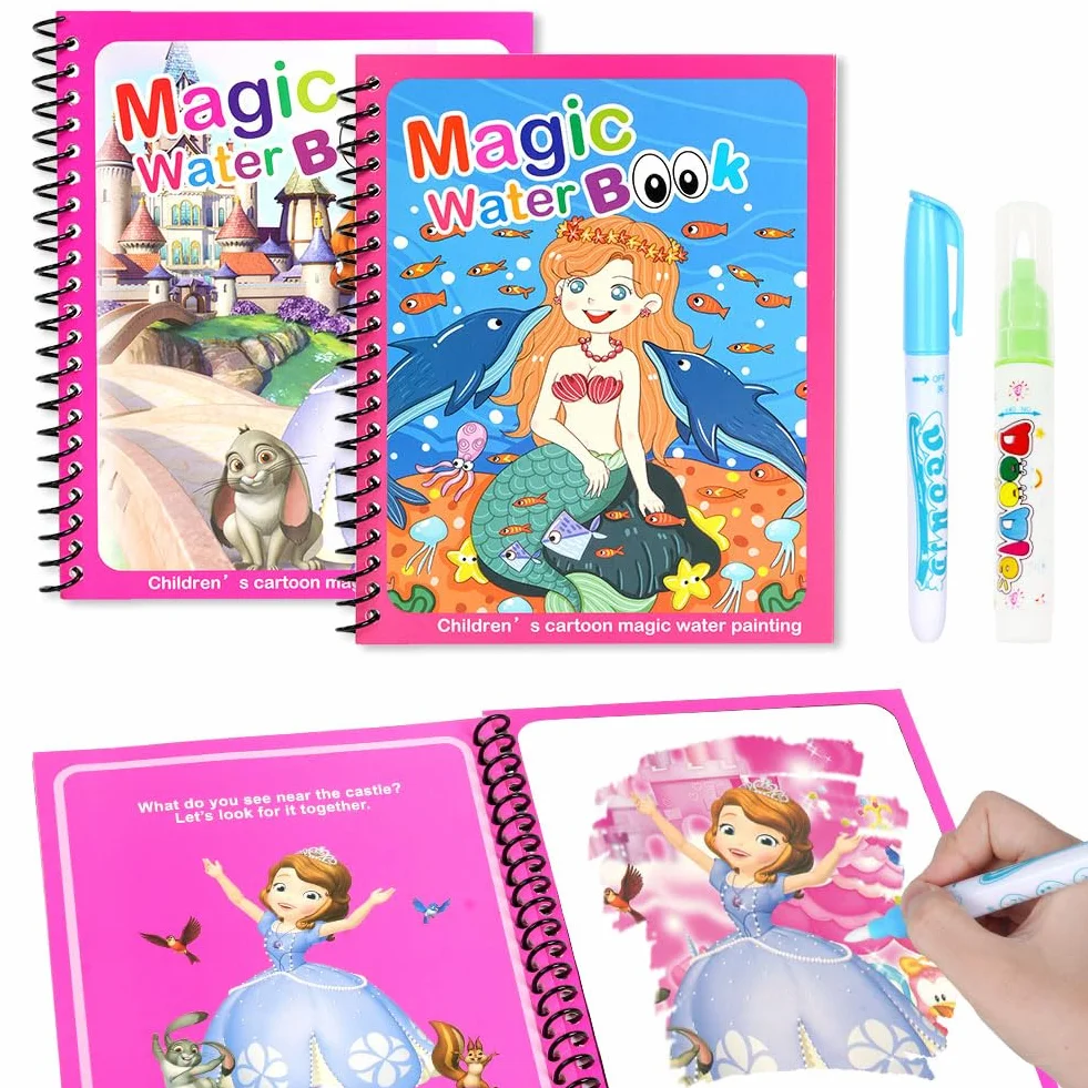 OSDUE Libro da Colorare ad Acqua Magico, 2 Pezzi con Penna, per Viaggio