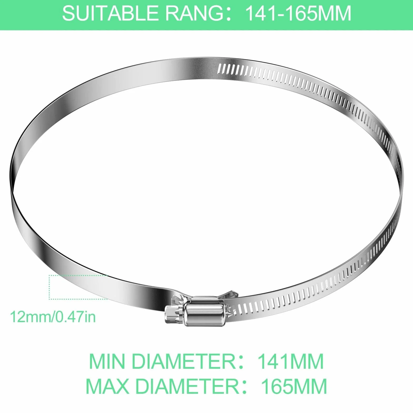 Fascette Metalliche(141-165Mm) 6Pcs, Inox Morsetto Stringitubo Stringi Tubo, Metallica 304 Acciaio Fascetta per Tubi, Piscina Regolabili Stringitubi, per Tubo Acqua, Tubo Auto, Tubo Gas
