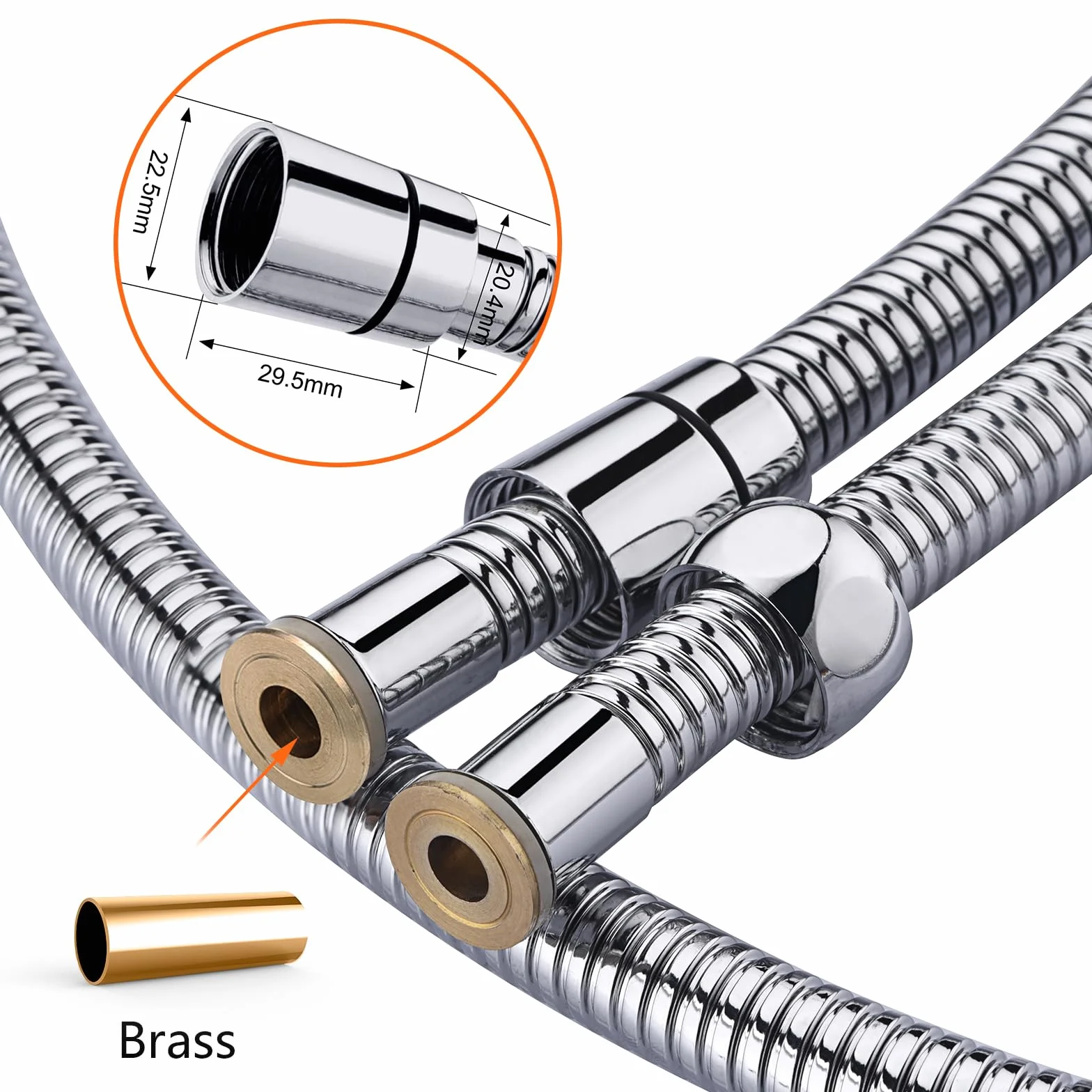 GRIFEMA Tubo Doccia 2 m - Flessibile Doccia in Acciaio Inox (G1/2 pollici, 200 CM) Anti-Piega & Antigoccia, Ricambio Resistente con Connettori in Ottone e Guarnizioni, Finitura Cromata Argento