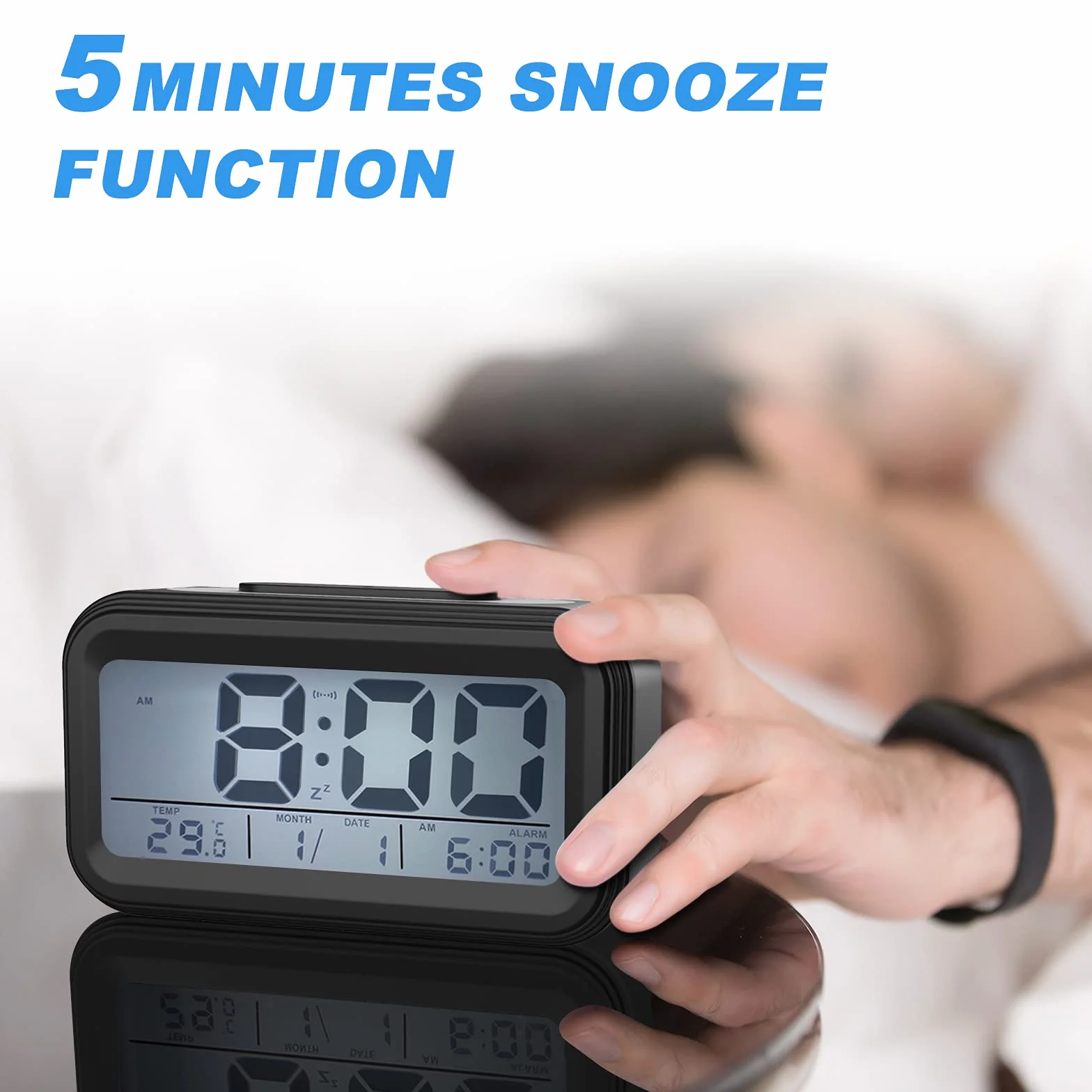 Coolzon Sveglia Digitale LCD Schermo Silenziosa Batteria Data Temperatura Snooze Luce Notturna Allarme Forte Nero