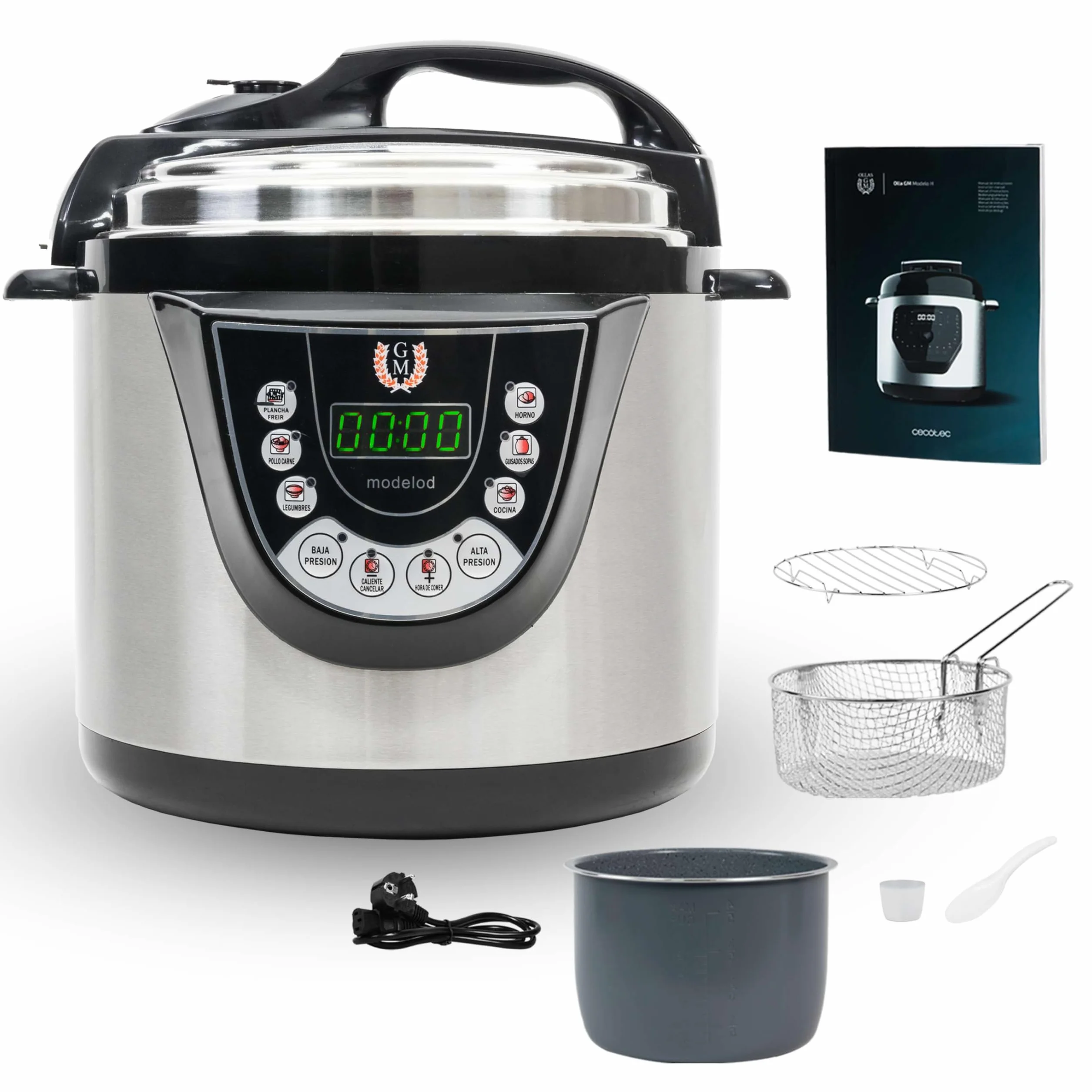 Cecotec Pentola Elettrica Programmabile 6L GM D+. 1000W, 12 Persone, 24h, 9 Menu, 2 Pressioni 60KPa, Memoria, GM Core, Friggere, Guida Vocale, Sicurezza, Vasca Daikin