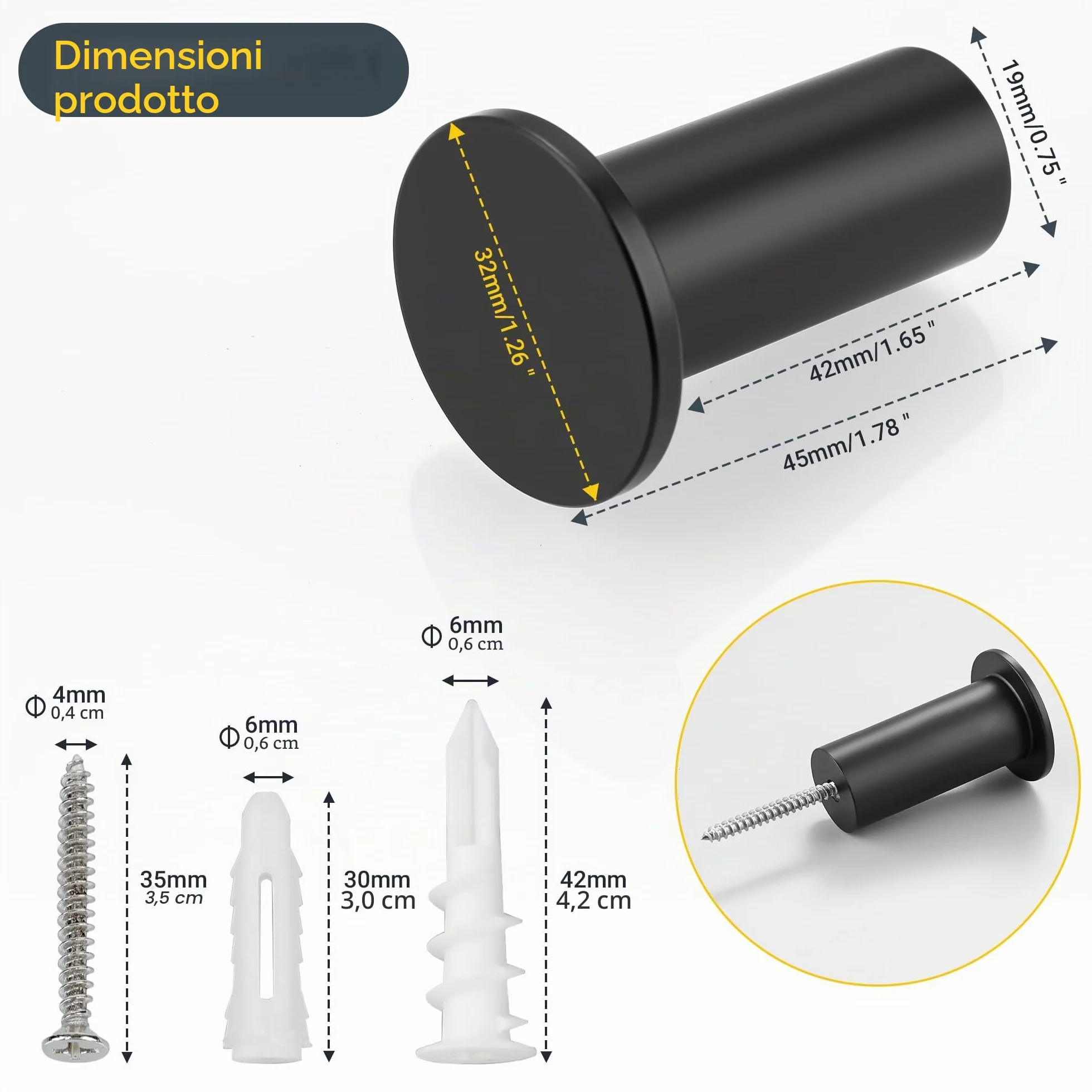 SAYAYO Ganci Accappatoio Bagno Nero Acciaio Inox 2 Pezzi 45 mm