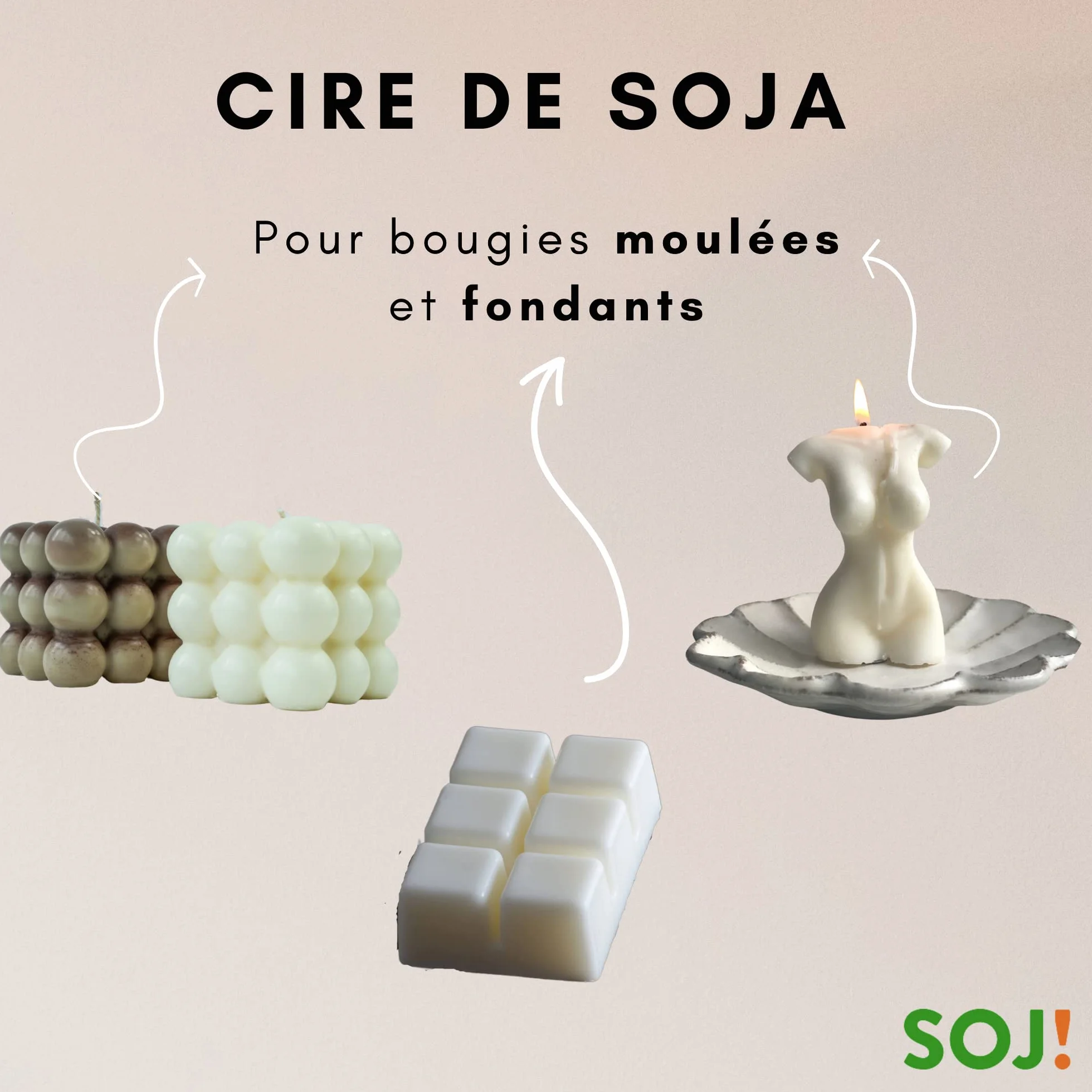 Cera di soia per candela modellata e fondente in pellet, cera per candele non OGM, 100% naturale e vegano, produzione di candele vegetali, confezionata in Francia (5KG)