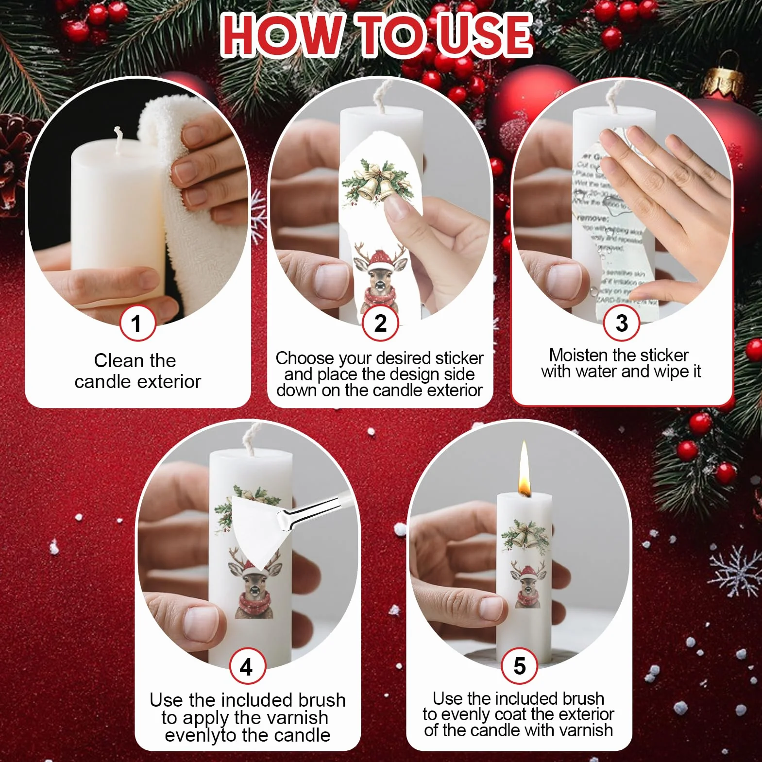 Vernidas Lucido Trasparente, Vernice Trasparente, Vernice Finale Lucida, Candele Vernice con Candle Stickers Natalizi, Impermeabile, Asciugatura Rapida, Migliora la Vivacità del Colore, 200ml