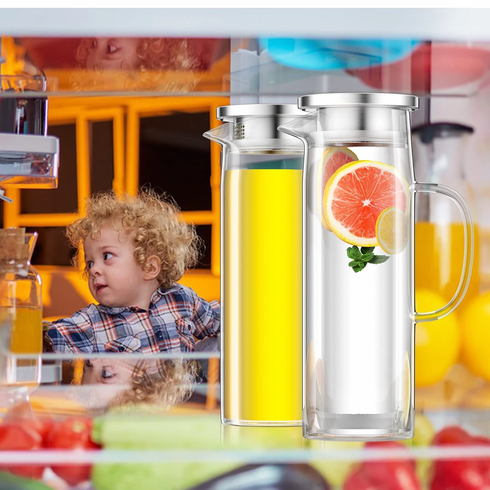 Caraffa 1.5L in Vetro Borosilicato Trasparente Resistente al Calore con Coperchio