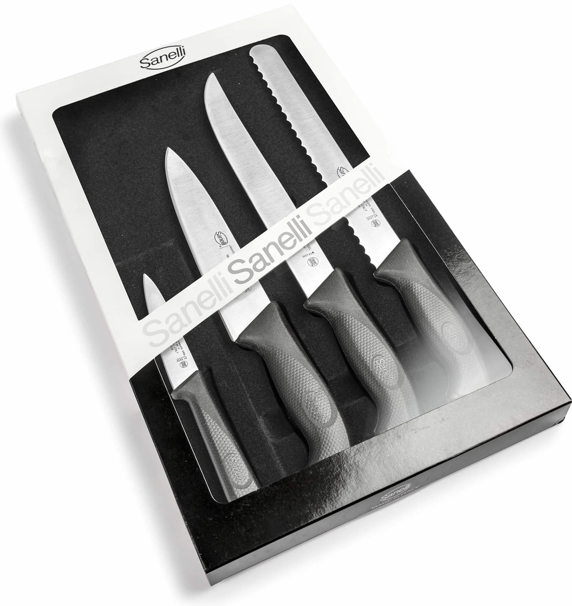 Sanelli Linea Skin Confezione coltelli Professionali Chef 4 pz, Acciaio Inox