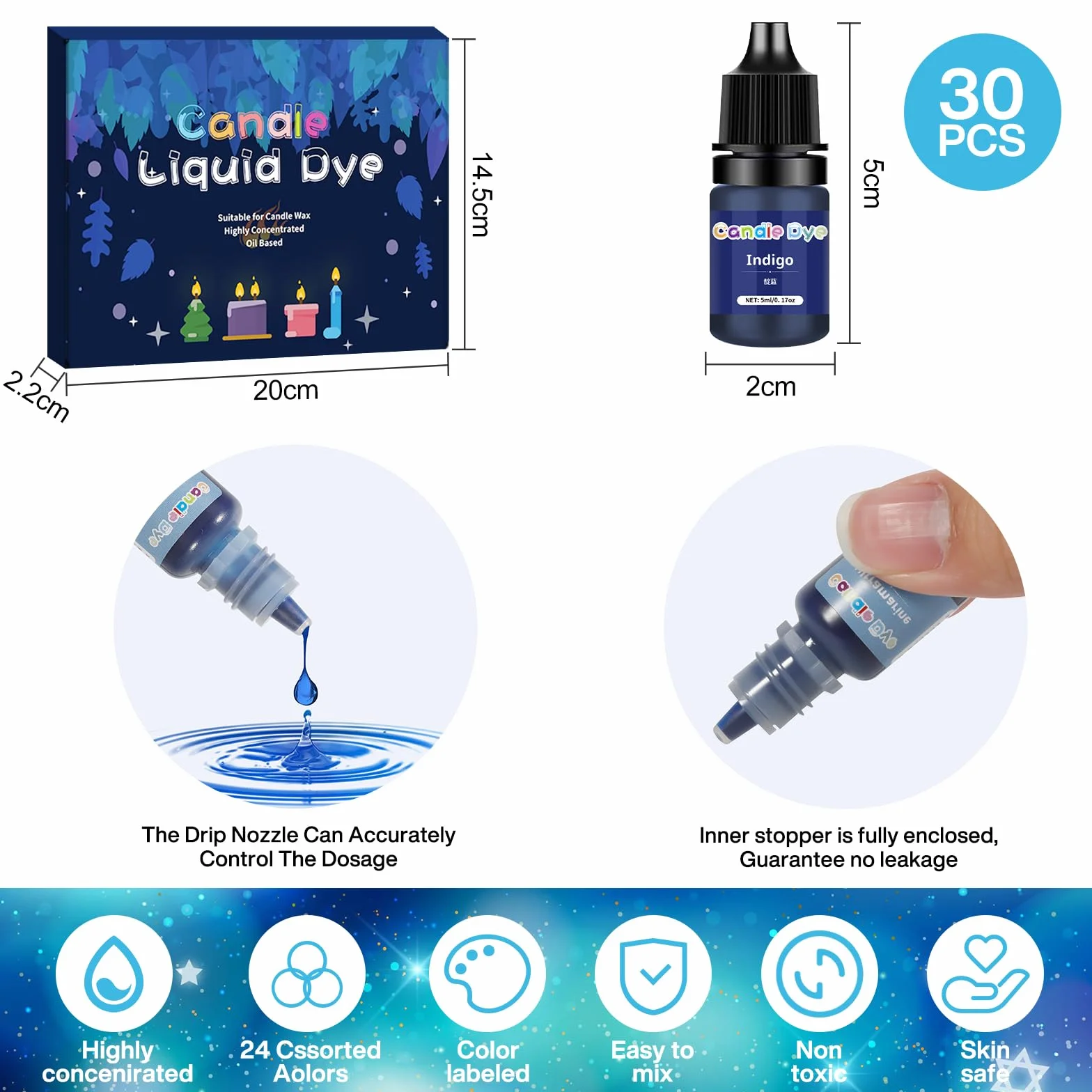 Colorante Per Candele - 30 Colori Altamente Concentrati Per Cera, Paraffina, Soia - Pintura a Base Di Olio Per Fare Candele e Cera Gel